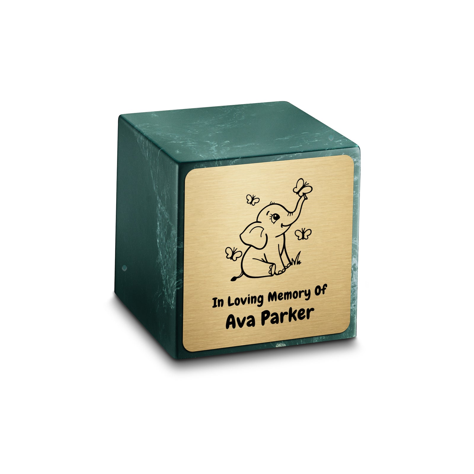 Small Cube Baby Elephant Evergreen Cultured Marble Child Cremation Urn by MacKenzie