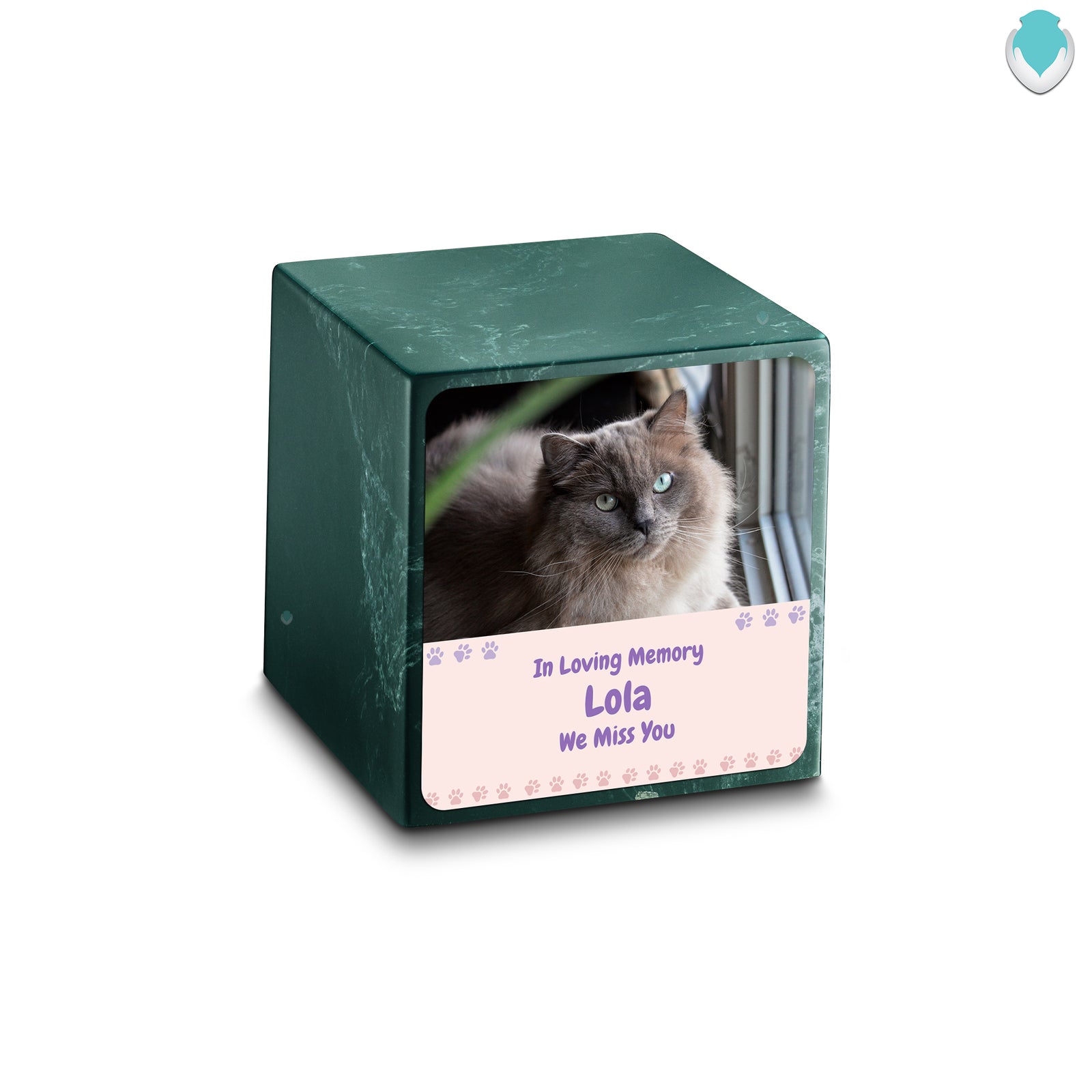 Small Cube Pet Photo Memorial Evergreen Cultured Marble Pet Cremation Urn by MacKenzie