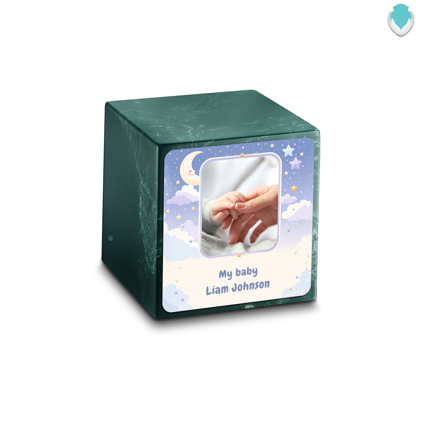 Small Cube Moon and Stars Evergreen Cultured Marble Child Cremation Urn by MacKenzie