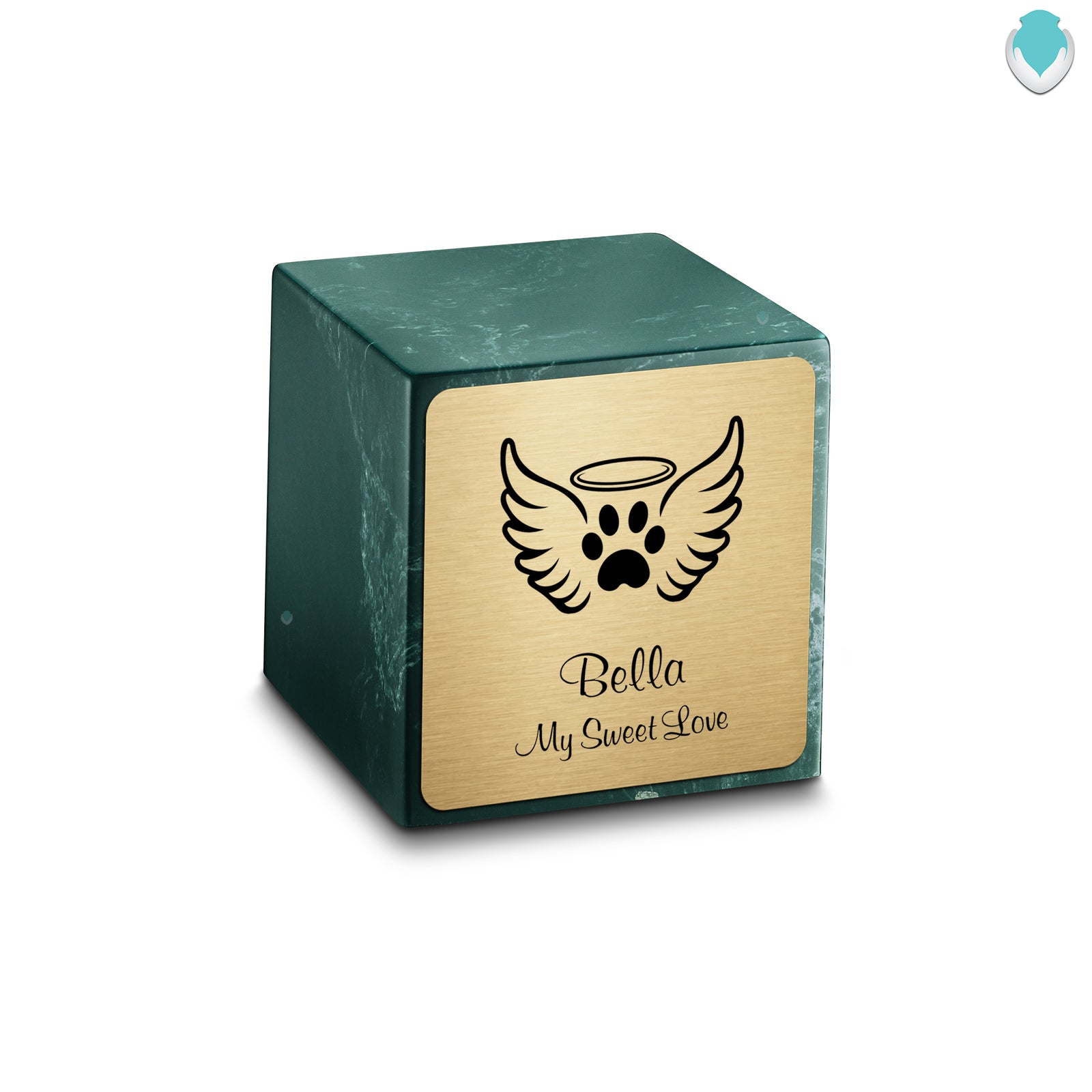 Small Cube Angel Wings Evergreen Cultured Marble Pet Cremation Urn by MacKenzie