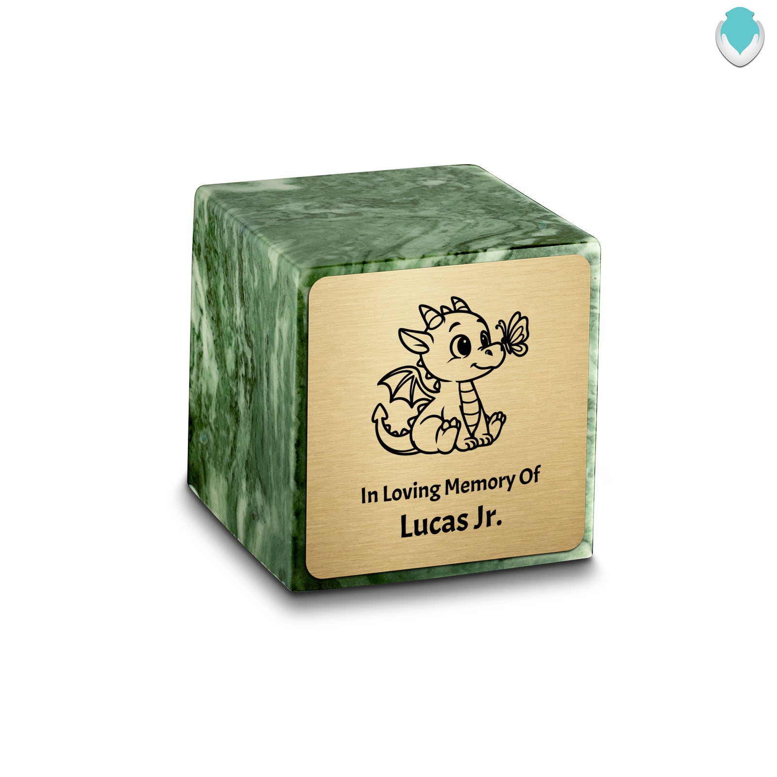 Small Cube Baby Dragon Emerald Cultured Marble Child Cremation Urn by MacKenzie