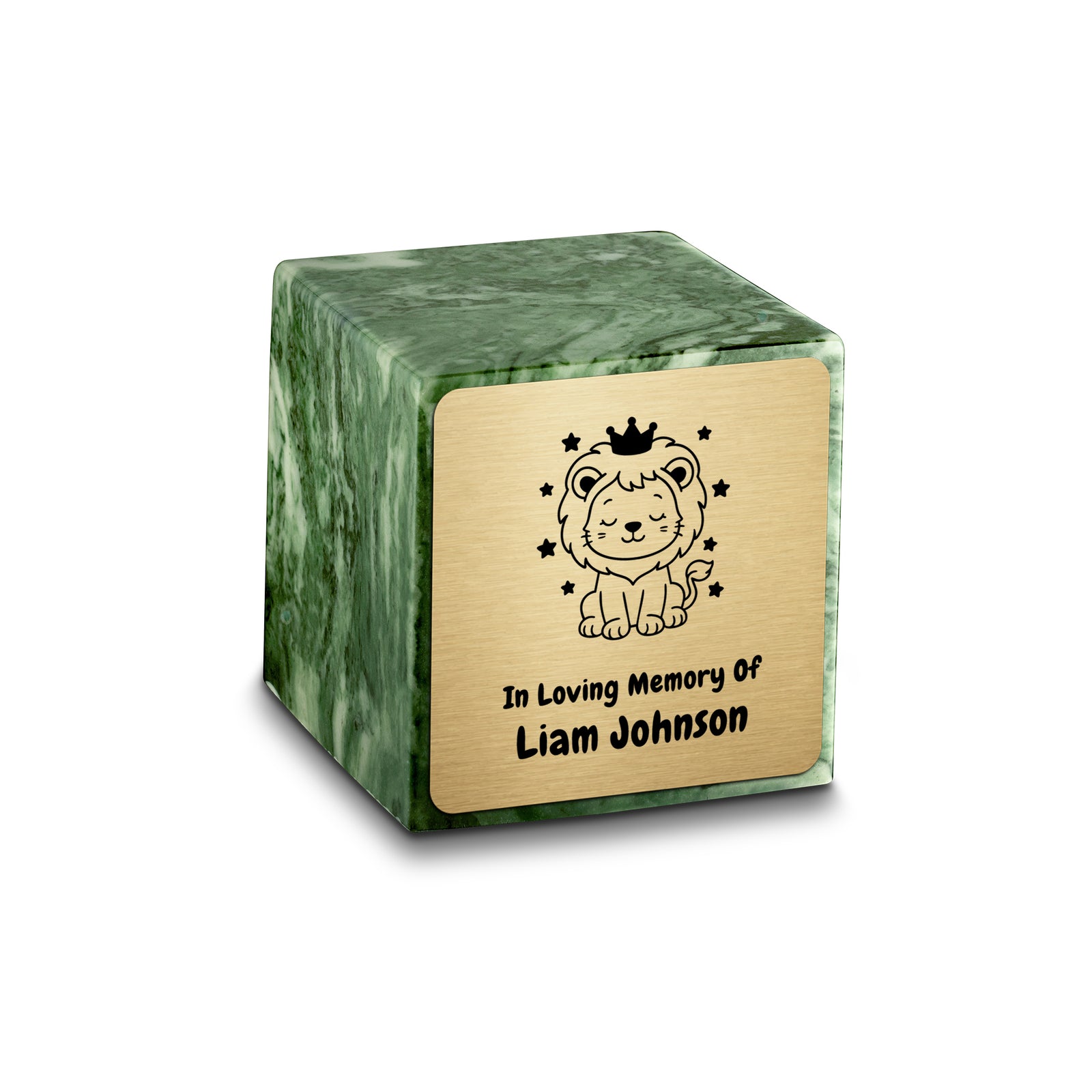 Small Cube Baby Lion Emerald Cultured Marble Child Cremation Urn by MacKenzie
