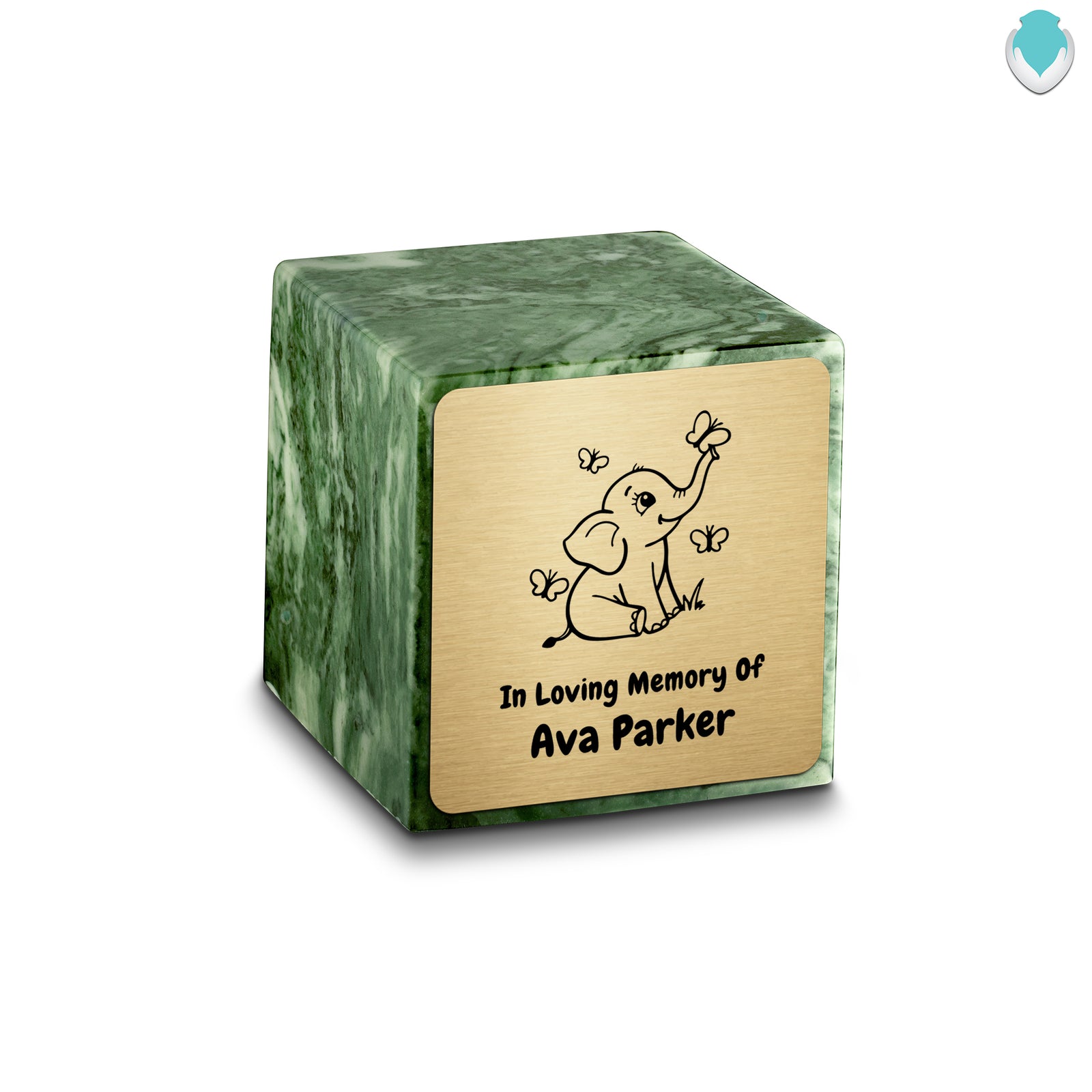 Small Cube Baby Elephant Emerald Cultured Marble Child Cremation Urn by MacKenzie