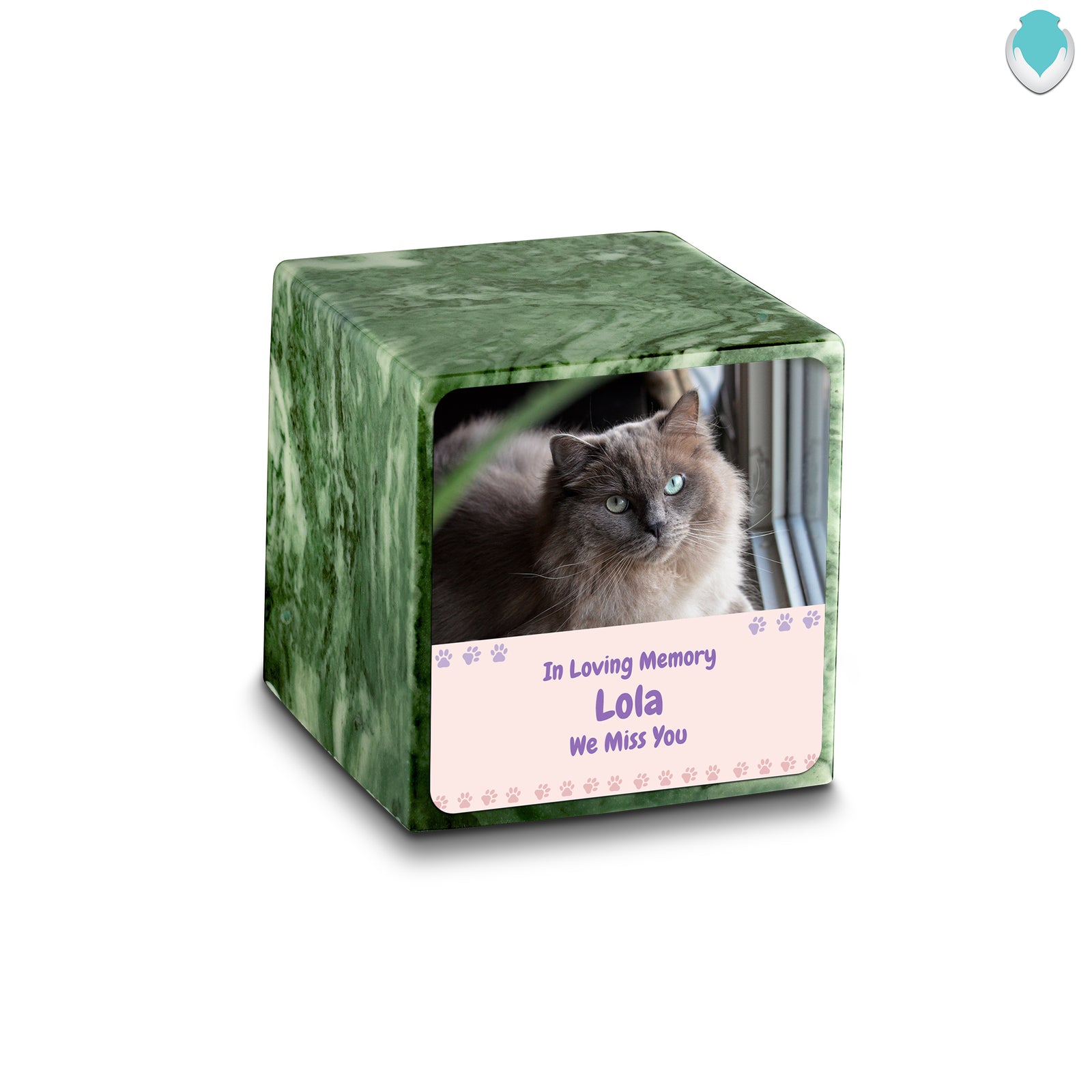Small Cube Pet Photo Memorial Emerald Cultured Marble Pet Cremation Urn by MacKenzie