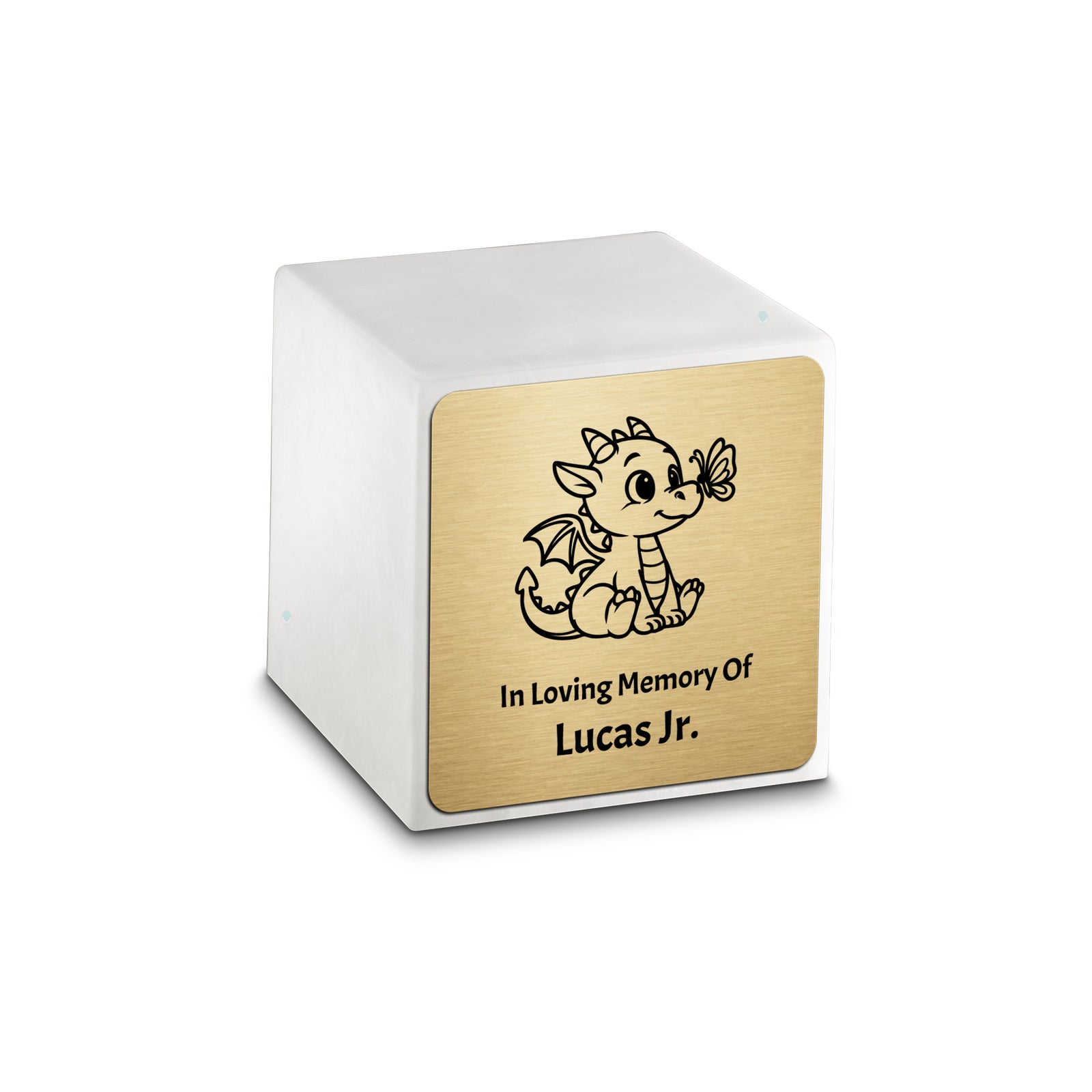 Small Cube Baby Dragon Glacier White Cultured Marble Child Cremation Urn by MacKenzie