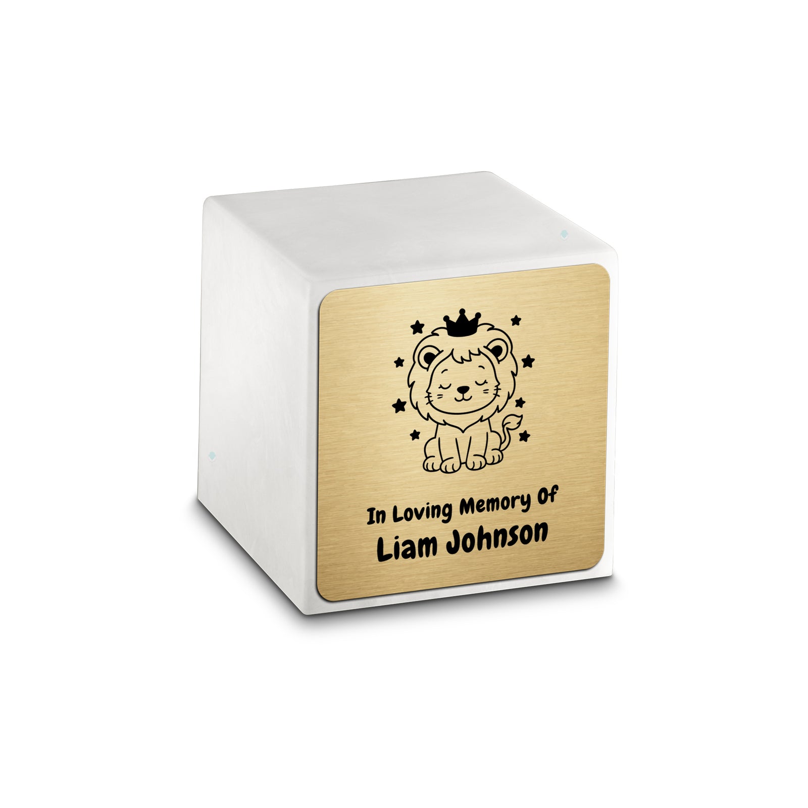 Small Cube Baby Lion Glacier White Cultured Marble Child Cremation Urn by MacKenzie