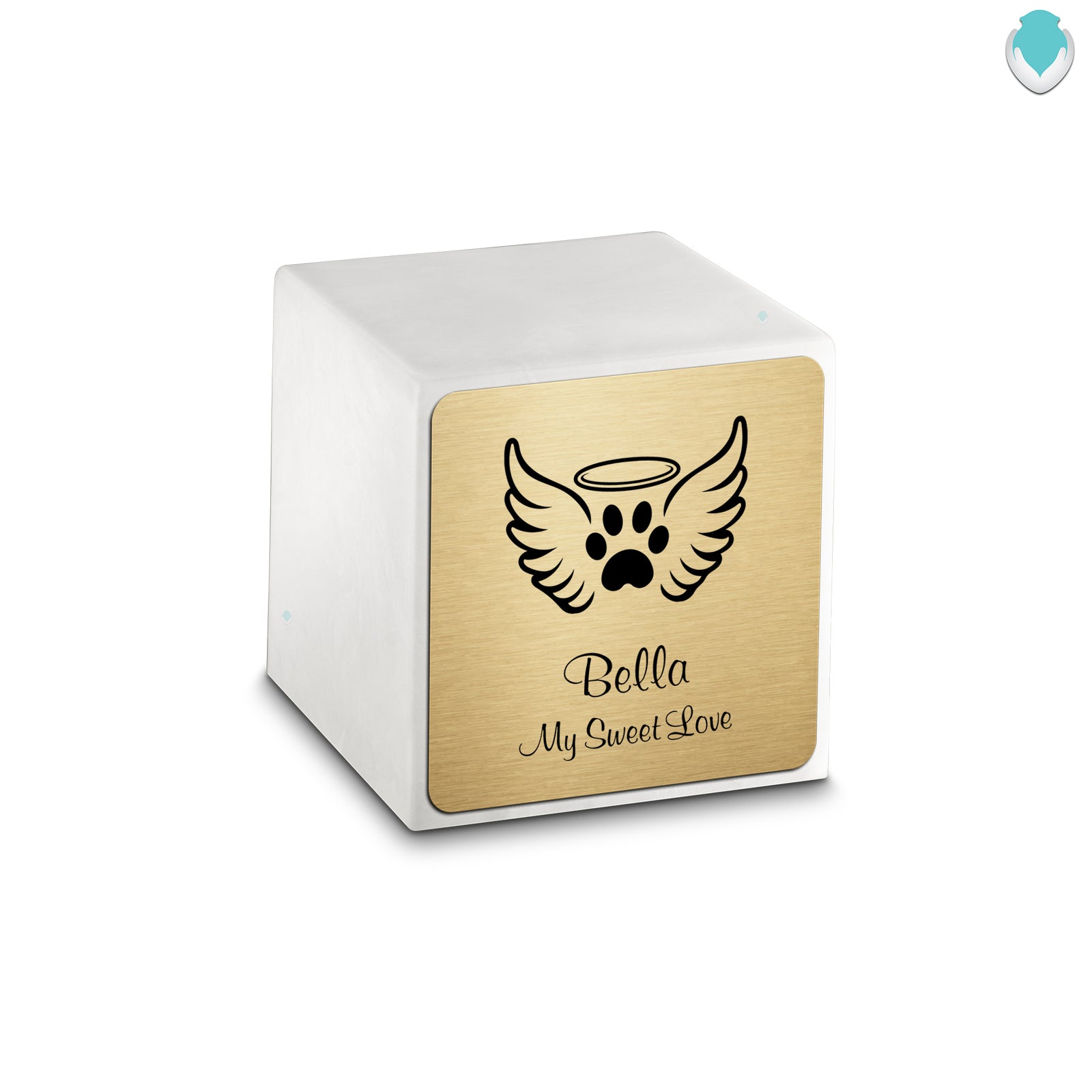 Small Cube Angel Wings Glacier White Cultured Marble Pet Cremation Urn by MacKenzie