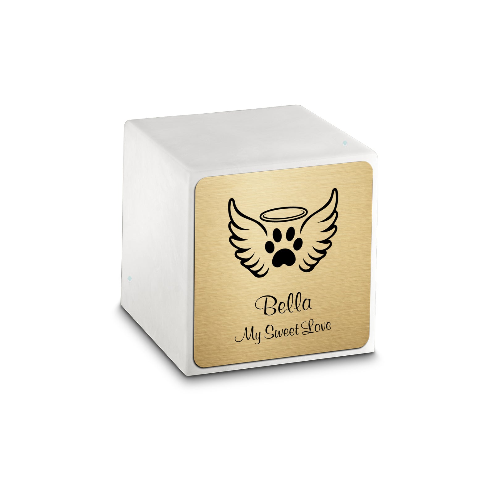 Small Cube Angel Wings Glacier White Cultured Marble Pet Cremation Urn by MacKenzie