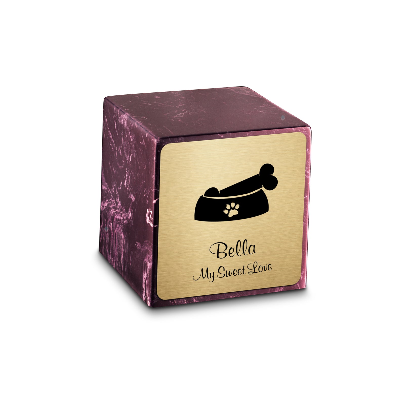 Small Cube Dog Bone Merlot Cultured Marble Pet Cremation Urn by MacKenzie