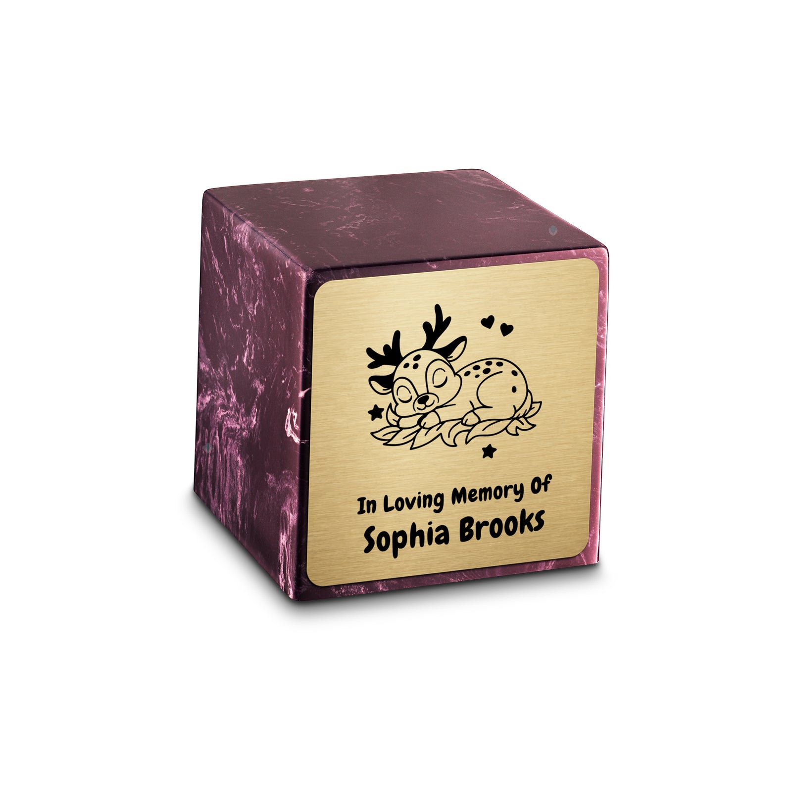 Small Cube Baby Deer Merlot Cultured Marble Child Cremation Urn by MacKenzie
