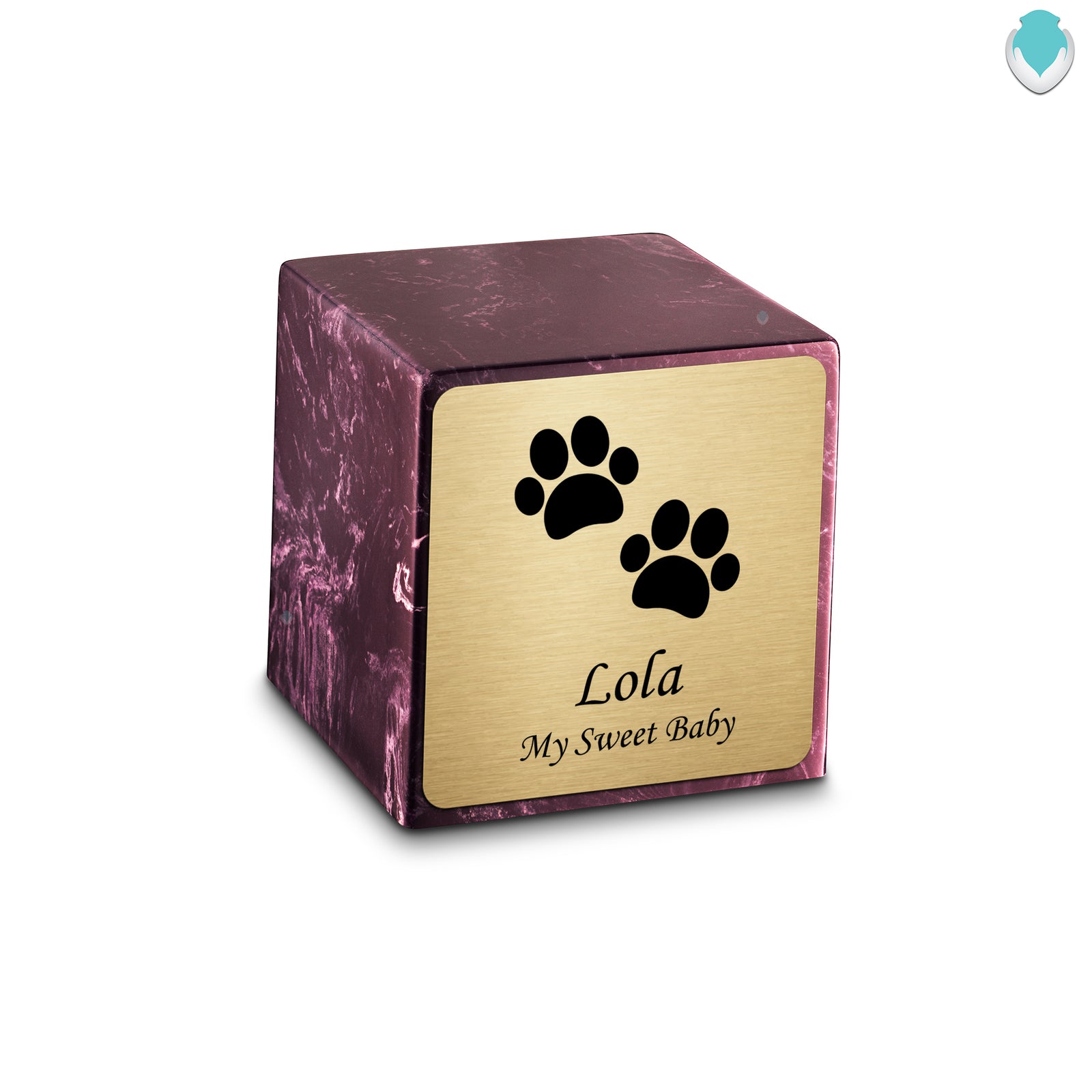 Small Cube Walking Paws Merlot Cultured Marble Pet Cremation Urn by MacKenzie