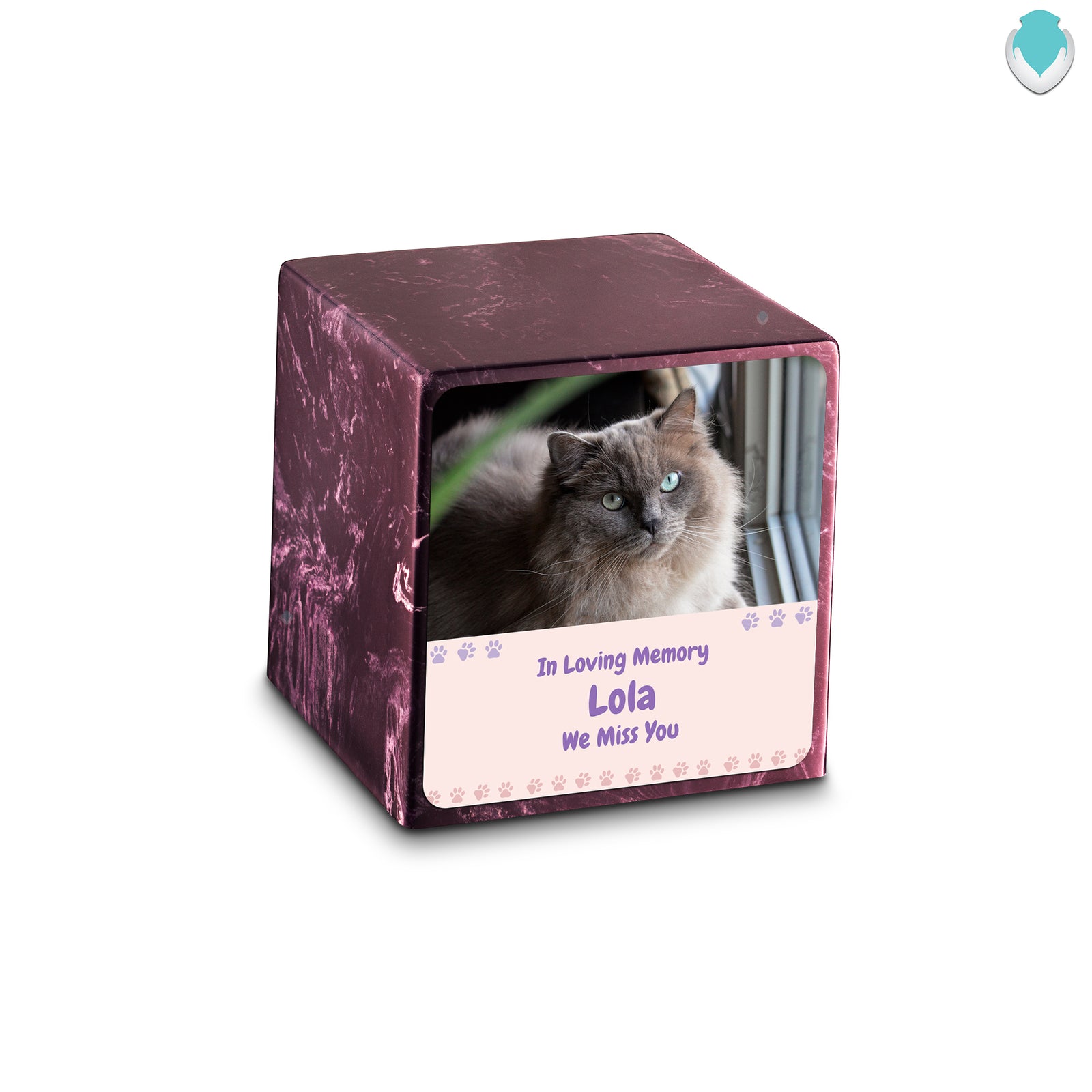 Small Cube Pet Photo Memorial Merlot Cultured Marble Pet Cremation Urn by MacKenzie