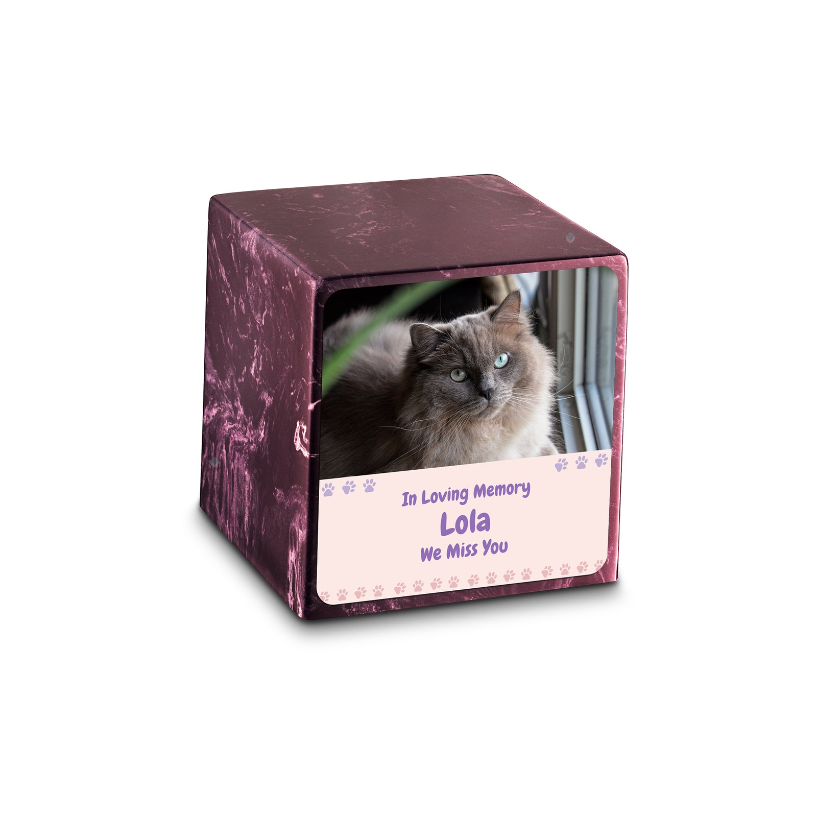 Small Cube Pet Photo Memorial Merlot Cultured Marble Pet Cremation Urn by MacKenzie