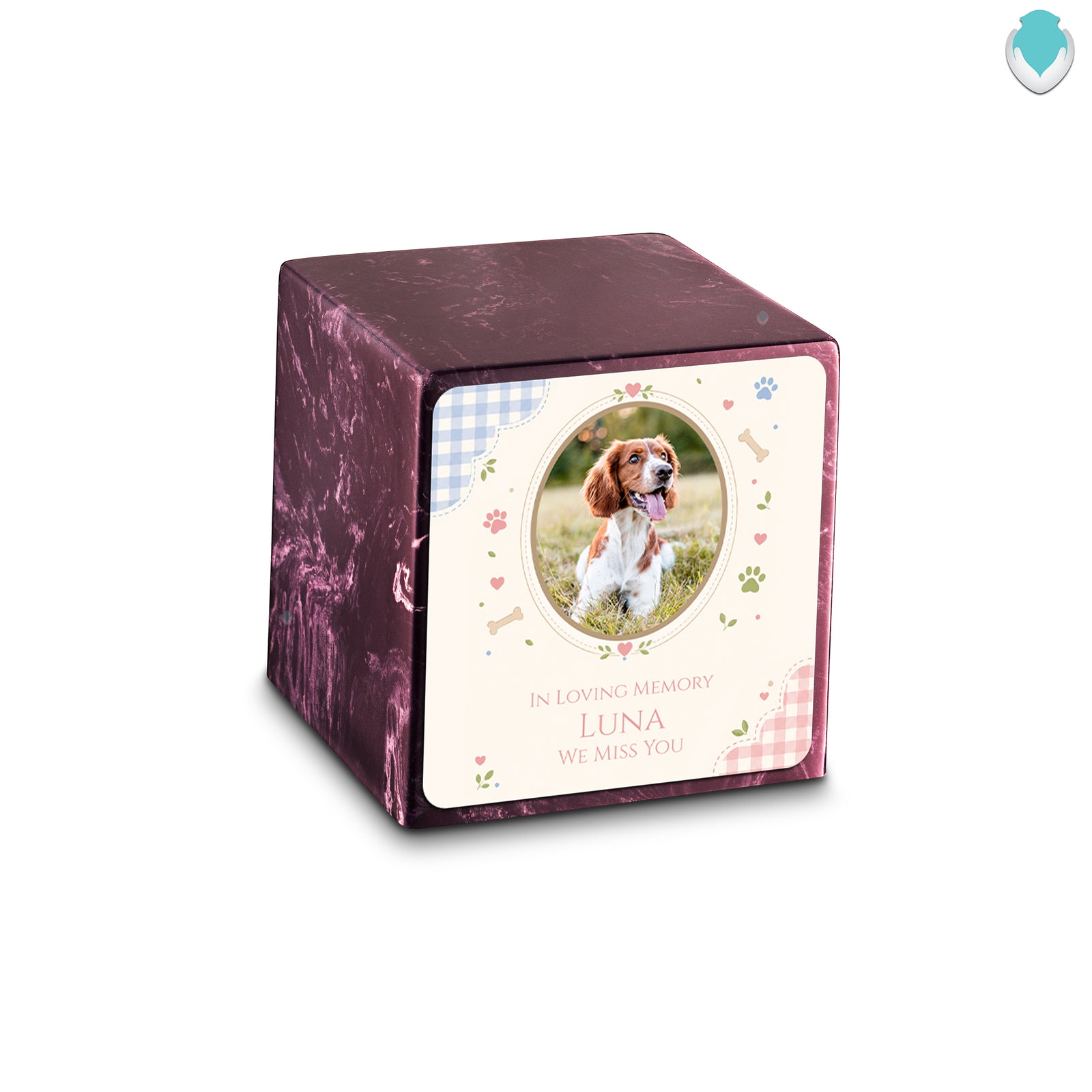Small Cube Custom Pet Memorial Merlot Cultured Marble Pet Cremation Urn by MacKenzie
