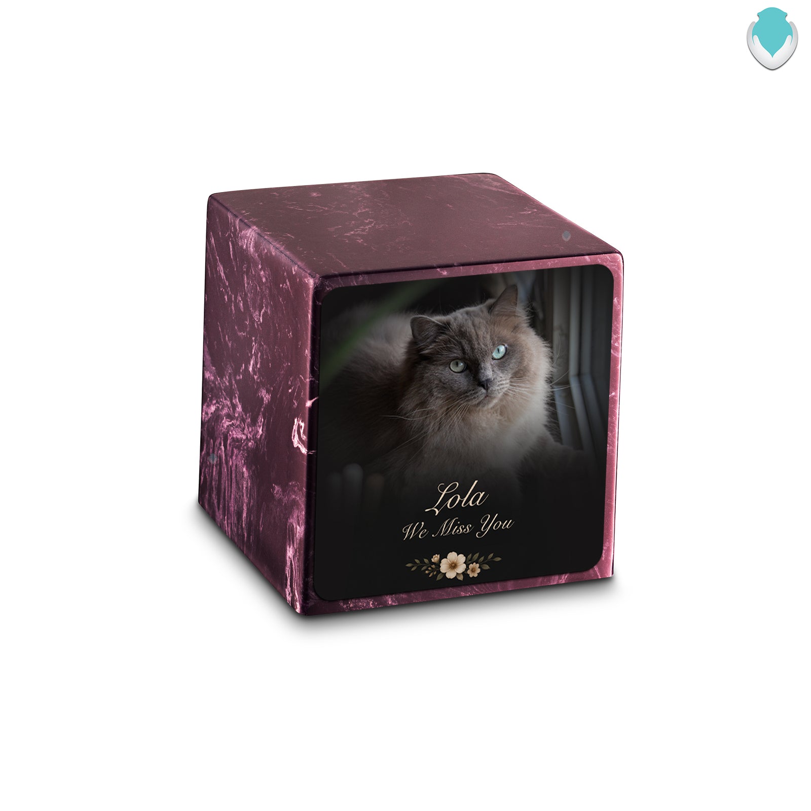 Small Cube Pet Portrait Photo Merlot Cultured Marble Pet Cremation Urn by MacKenzie