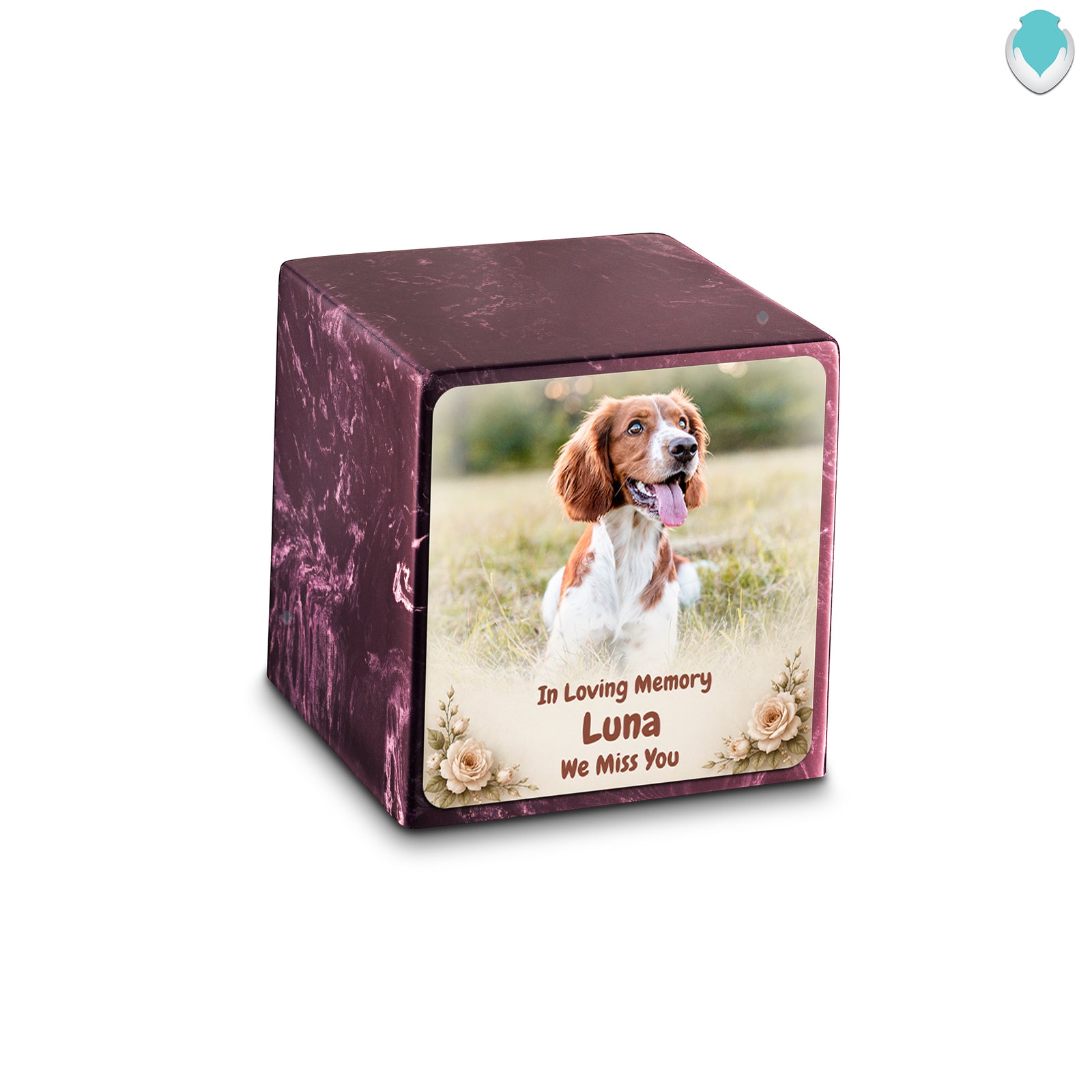 Small Cube Personalized Pet Photo Merlot Cultured Marble Pet Cremation Urn by MacKenzie