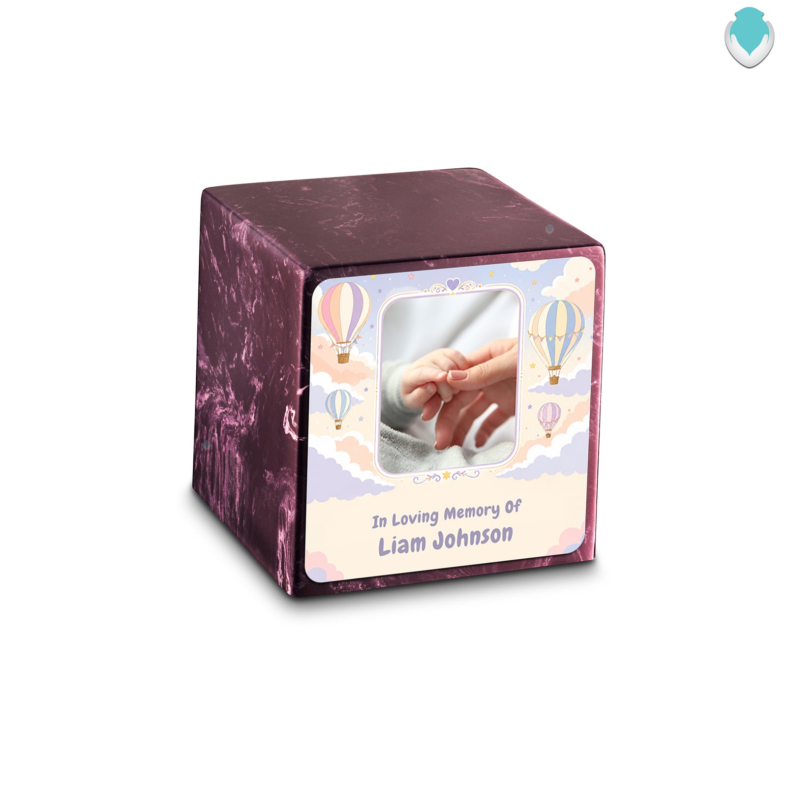 Small Cube Hot Air Balloons Merlot Cultured Marble Child Cremation Urn by MacKenzie