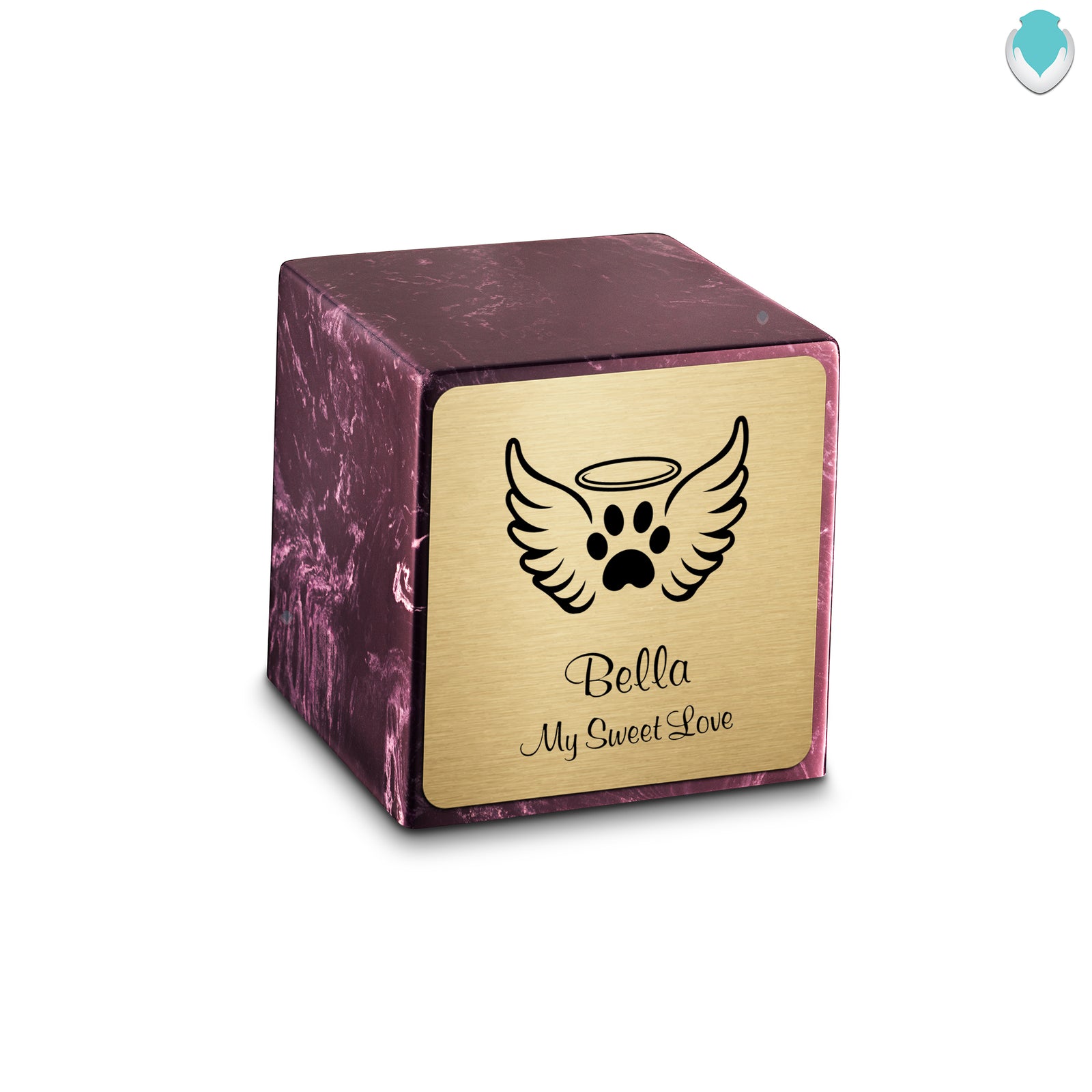 Small Cube Angel Wings Merlot Cultured Marble Pet Cremation Urn by MacKenzie