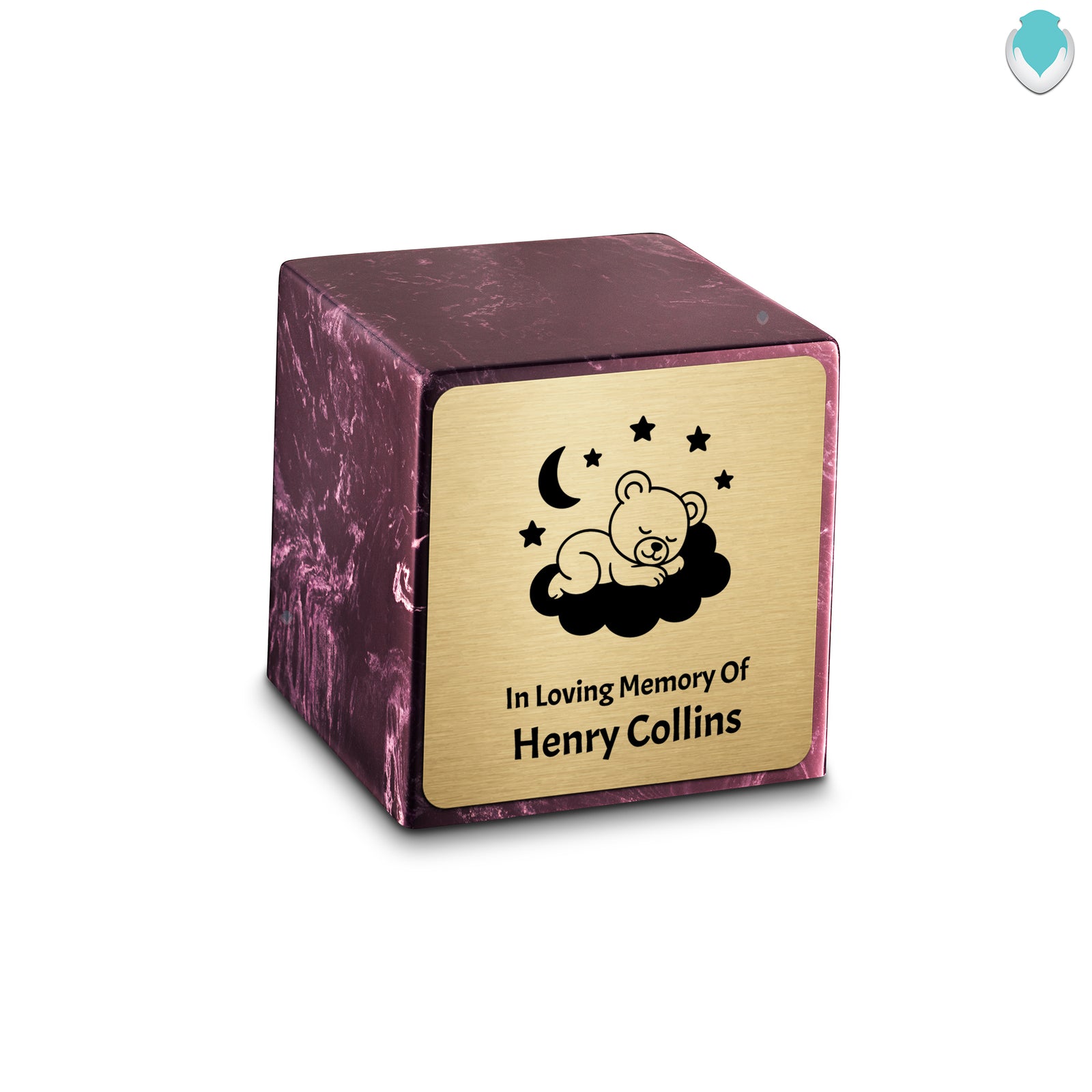 Small Cube Sleeping Teddy Merlot Cultured Marble Child Cremation Urn by MacKenzie