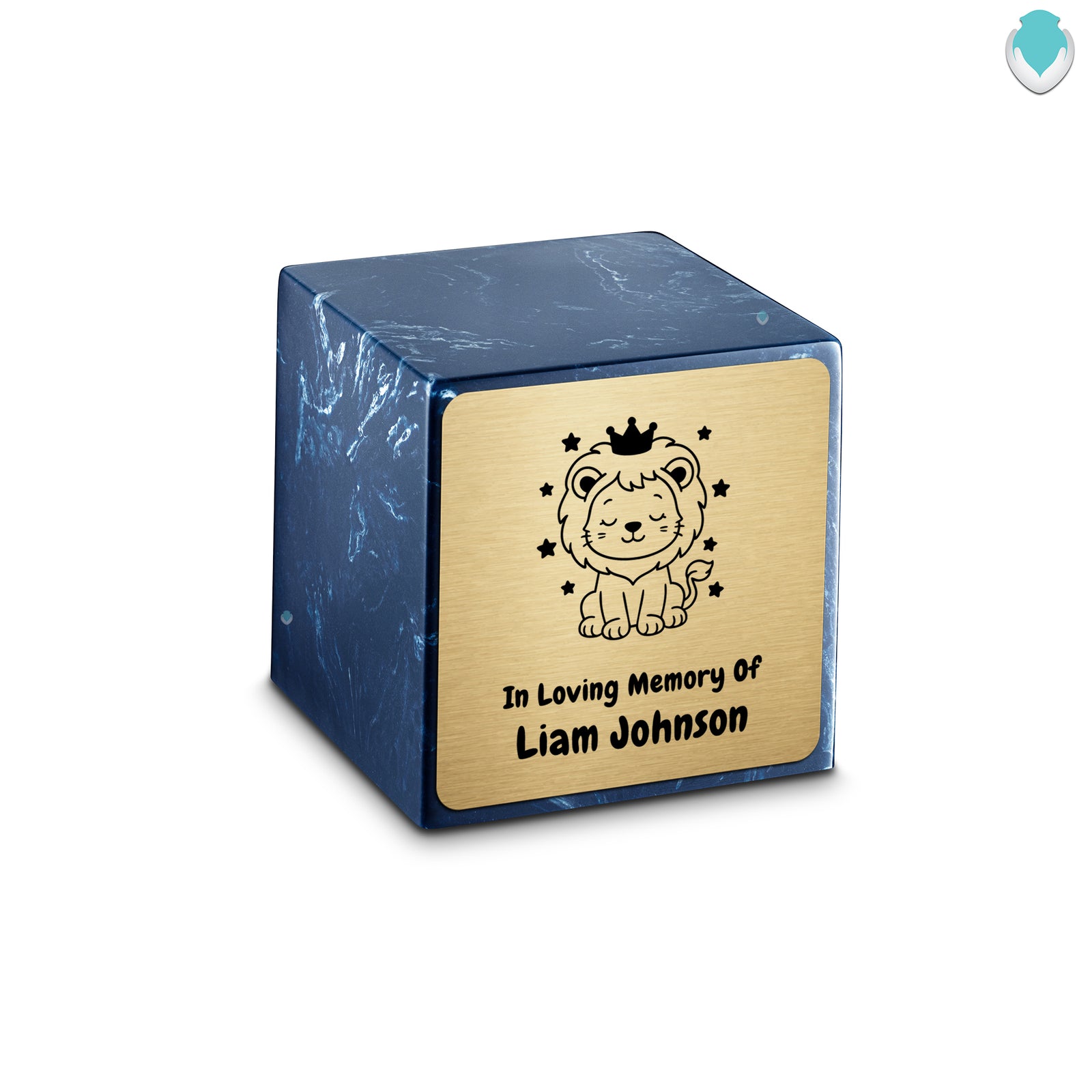 Small Cube Baby Lion Navy Cultured Marble Child Cremation Urn by MacKenzie
