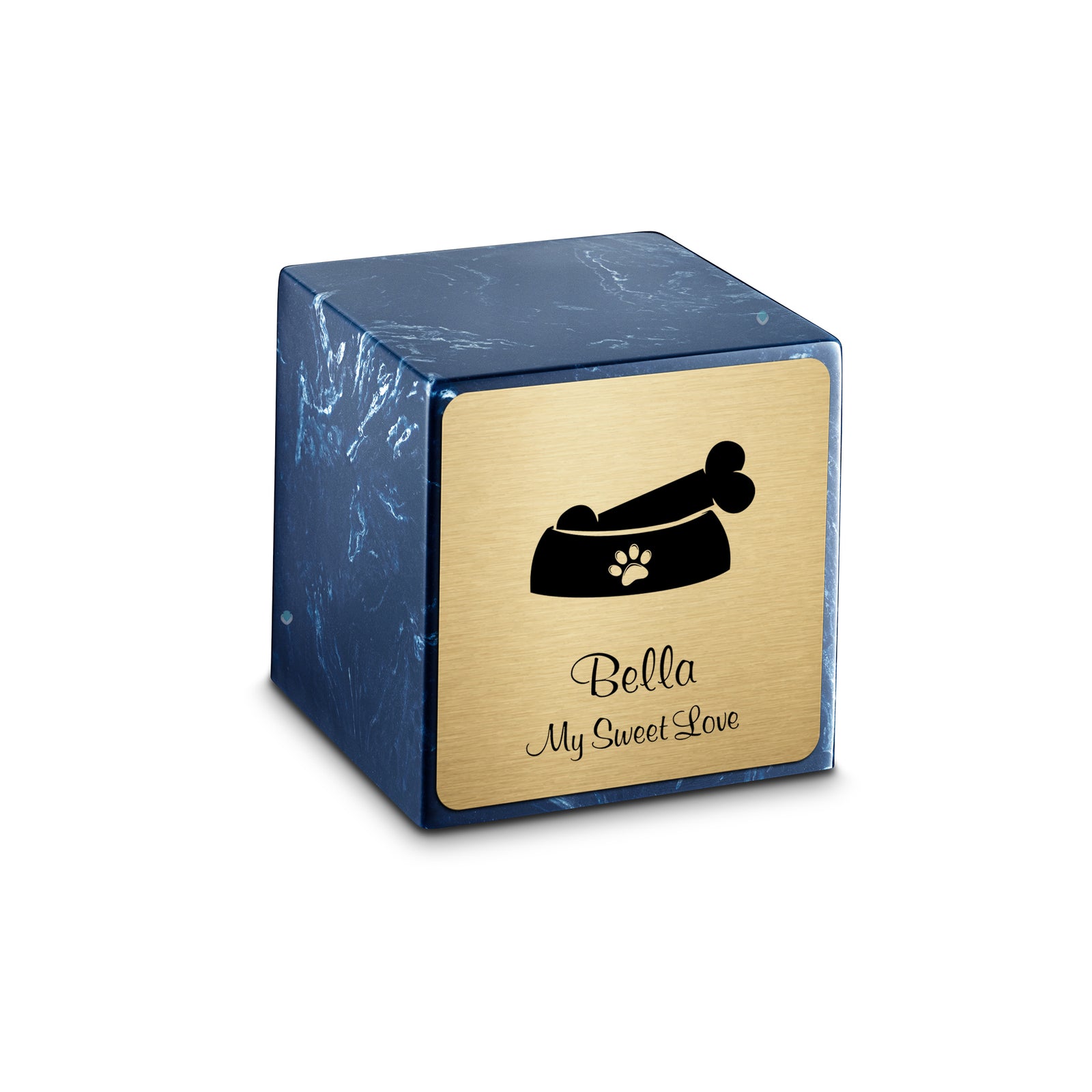 Small Cube Dog Bone Navy Cultured Marble Pet Cremation Urn by MacKenzie