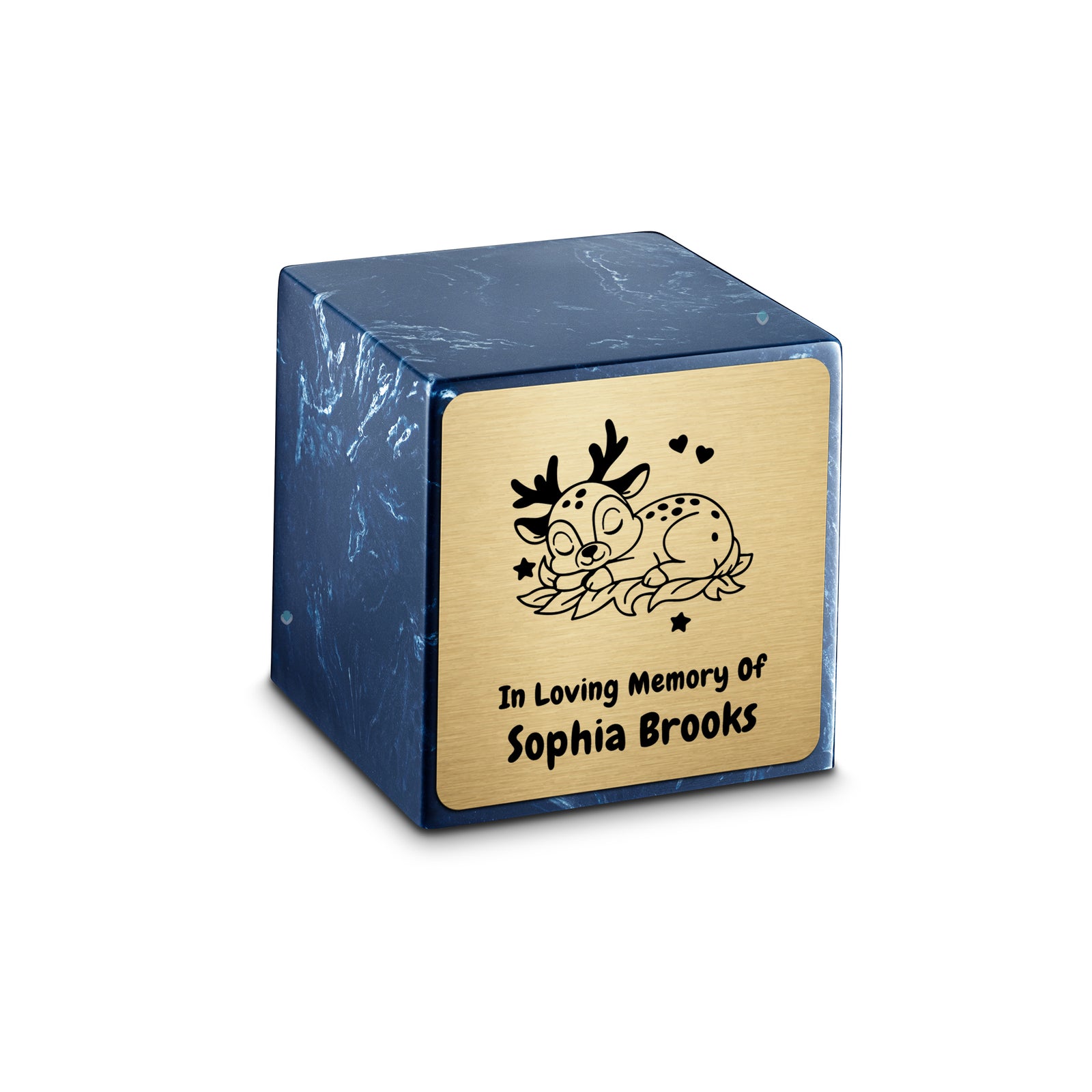 Small Cube Baby Deer Navy Cultured Marble Child Cremation Urn by MacKenzie