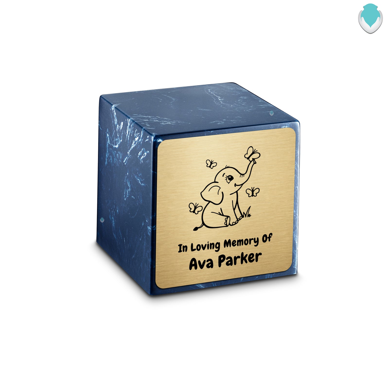 Small Cube Baby Elephant Navy Cultured Marble Child Cremation Urn by MacKenzie
