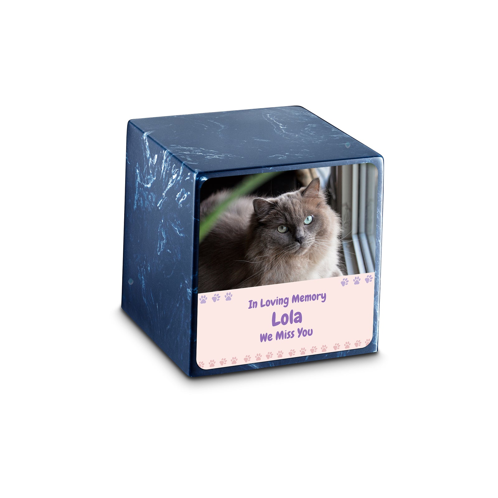 Small Cube Pet Photo Memorial Navy Cultured Marble Pet Cremation Urn by MacKenzie