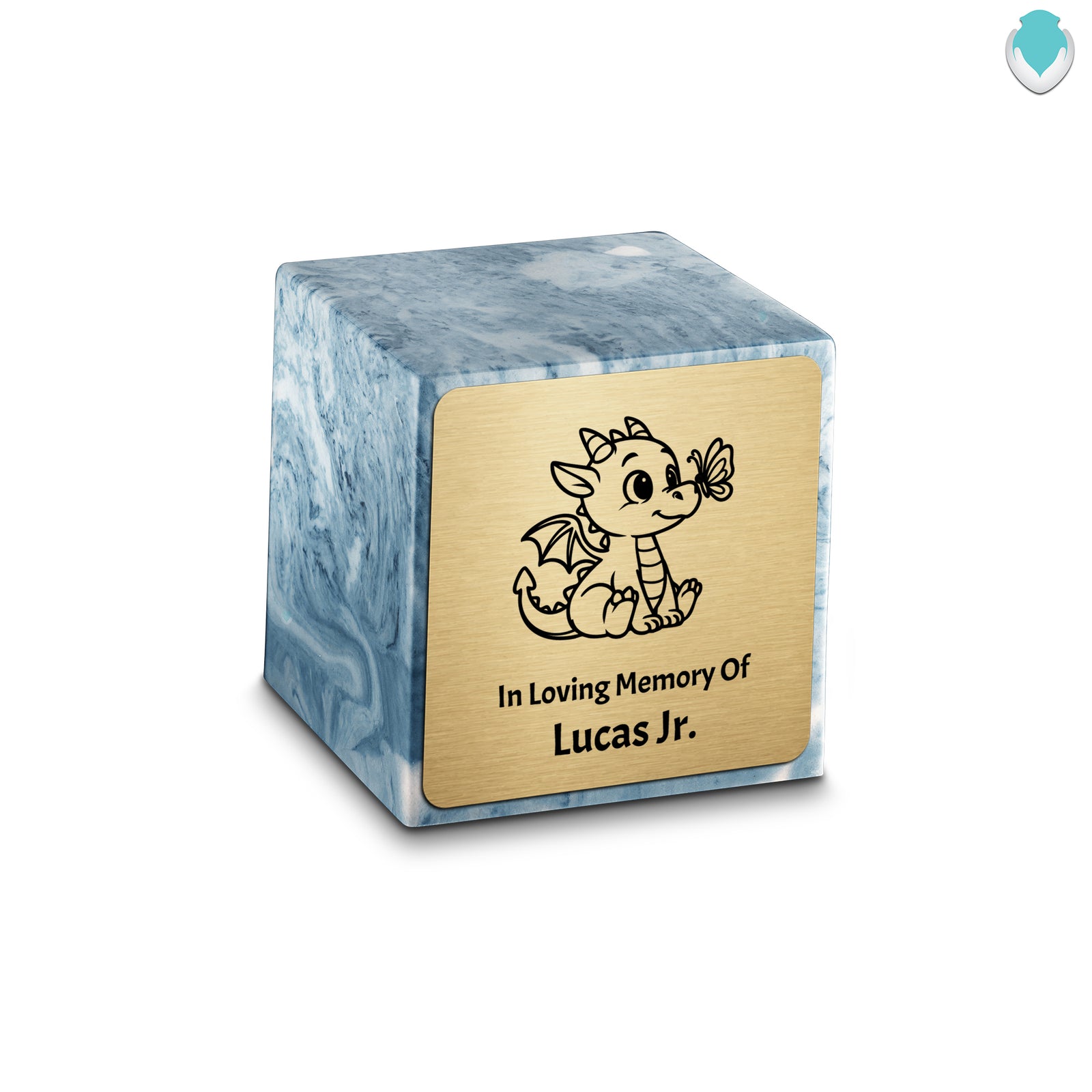 Small Cube Baby Dragon Sky Blue Cultured Marble Child Cremation Urn by MacKenzie