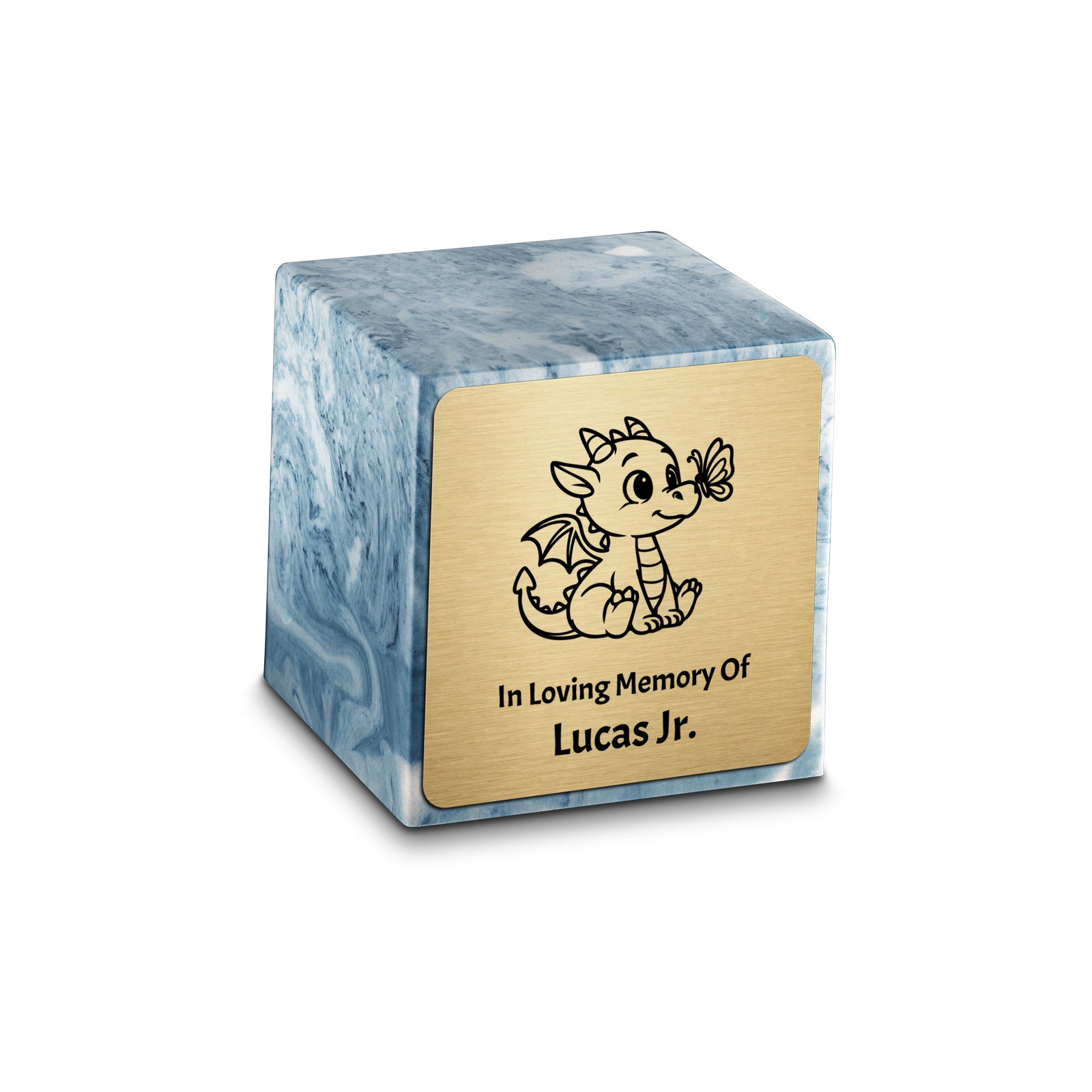 Small Cube Baby Dragon Sky Blue Cultured Marble Child Cremation Urn by MacKenzie