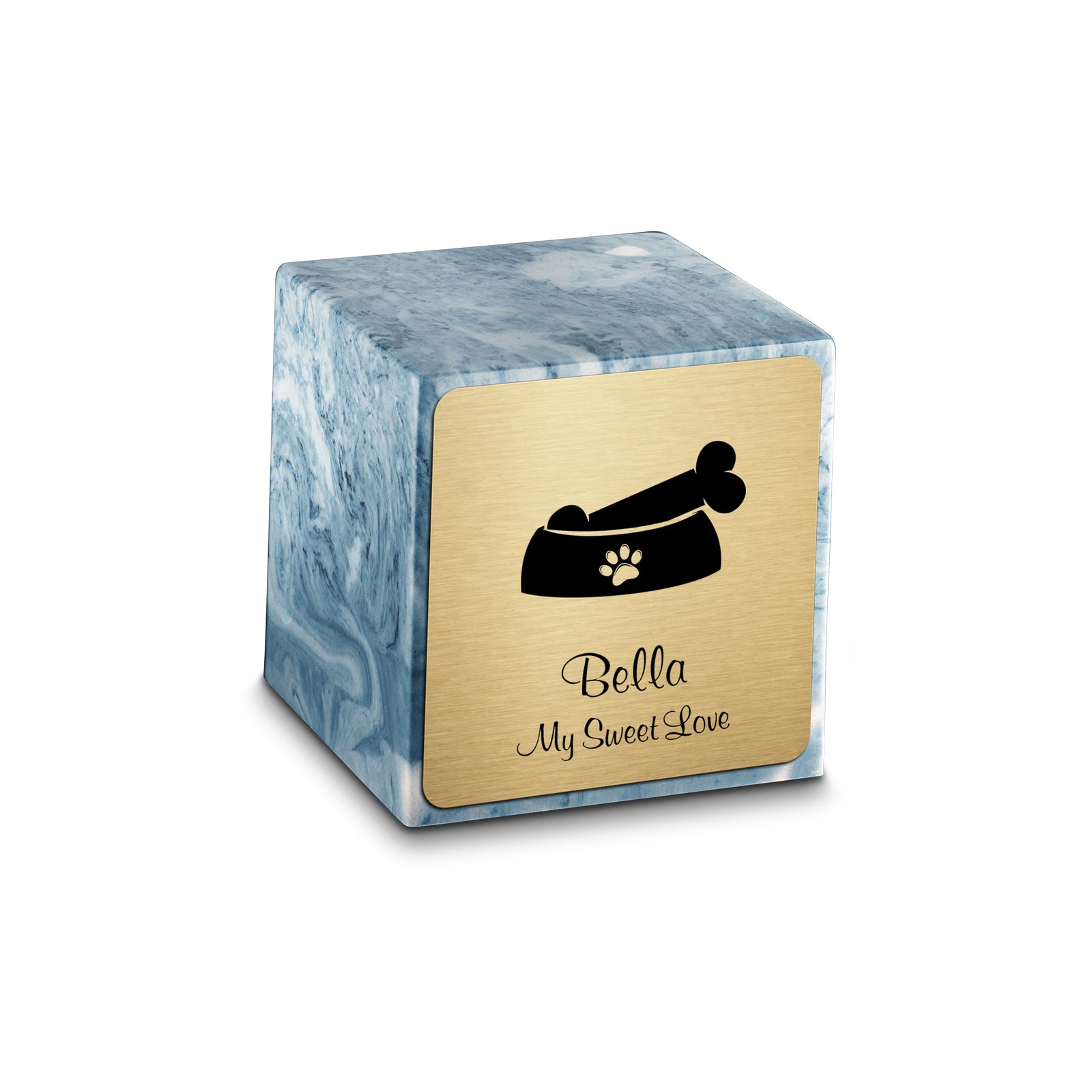 Small Cube Dog Bone Sky Blue Cultured Marble Pet Cremation Urn by MacKenzie
