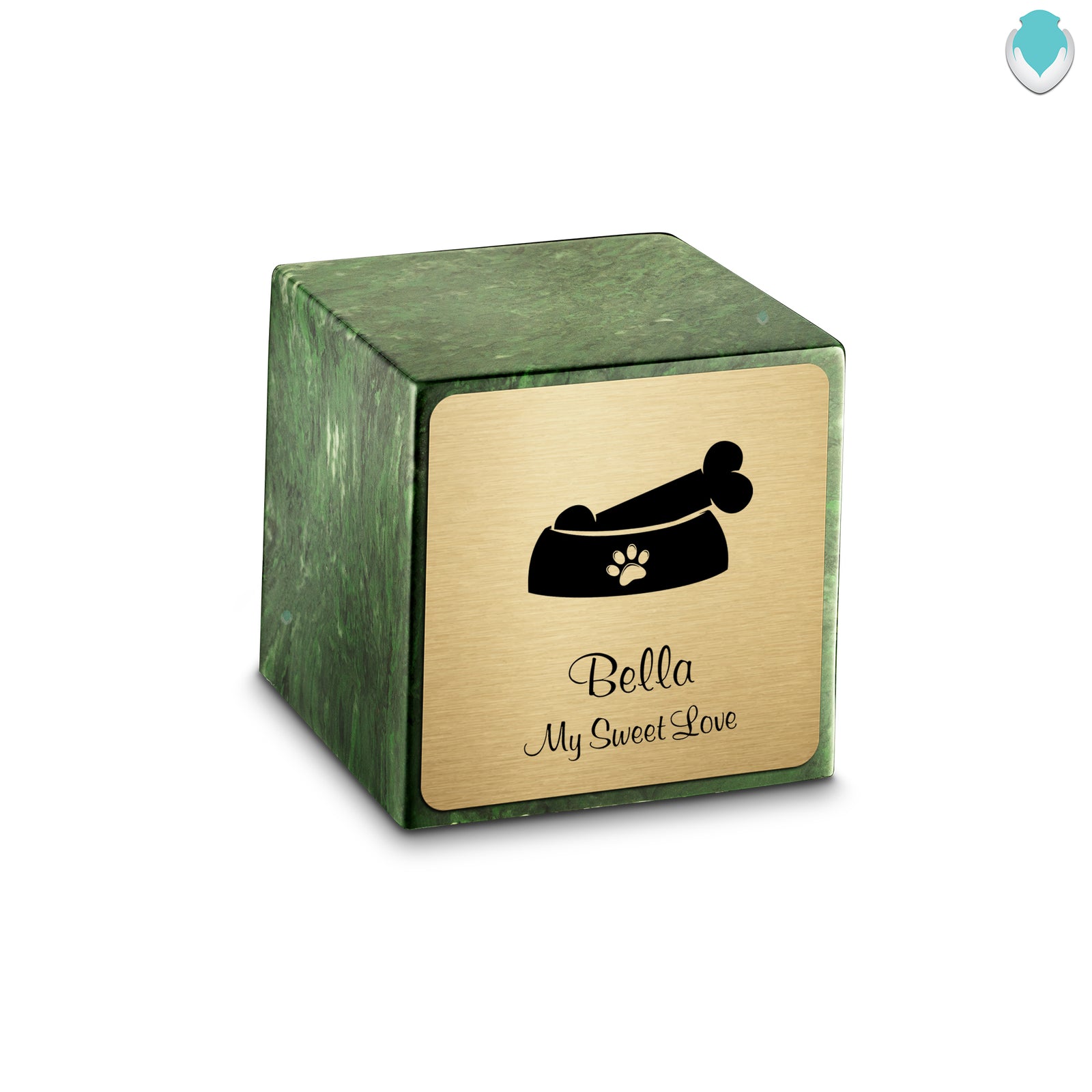 Small Cube Dog Bone Verde Cultured Marble Pet Cremation Urn by MacKenzie