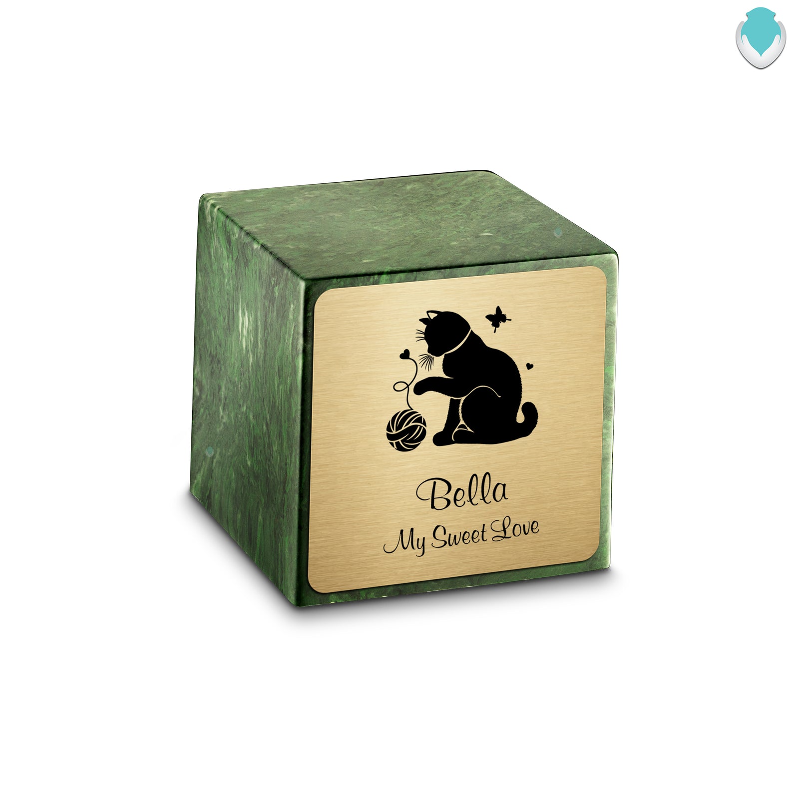 Small Cube Fun Cat Verde Cultured Marble Pet Cremation Urn by MacKenzie