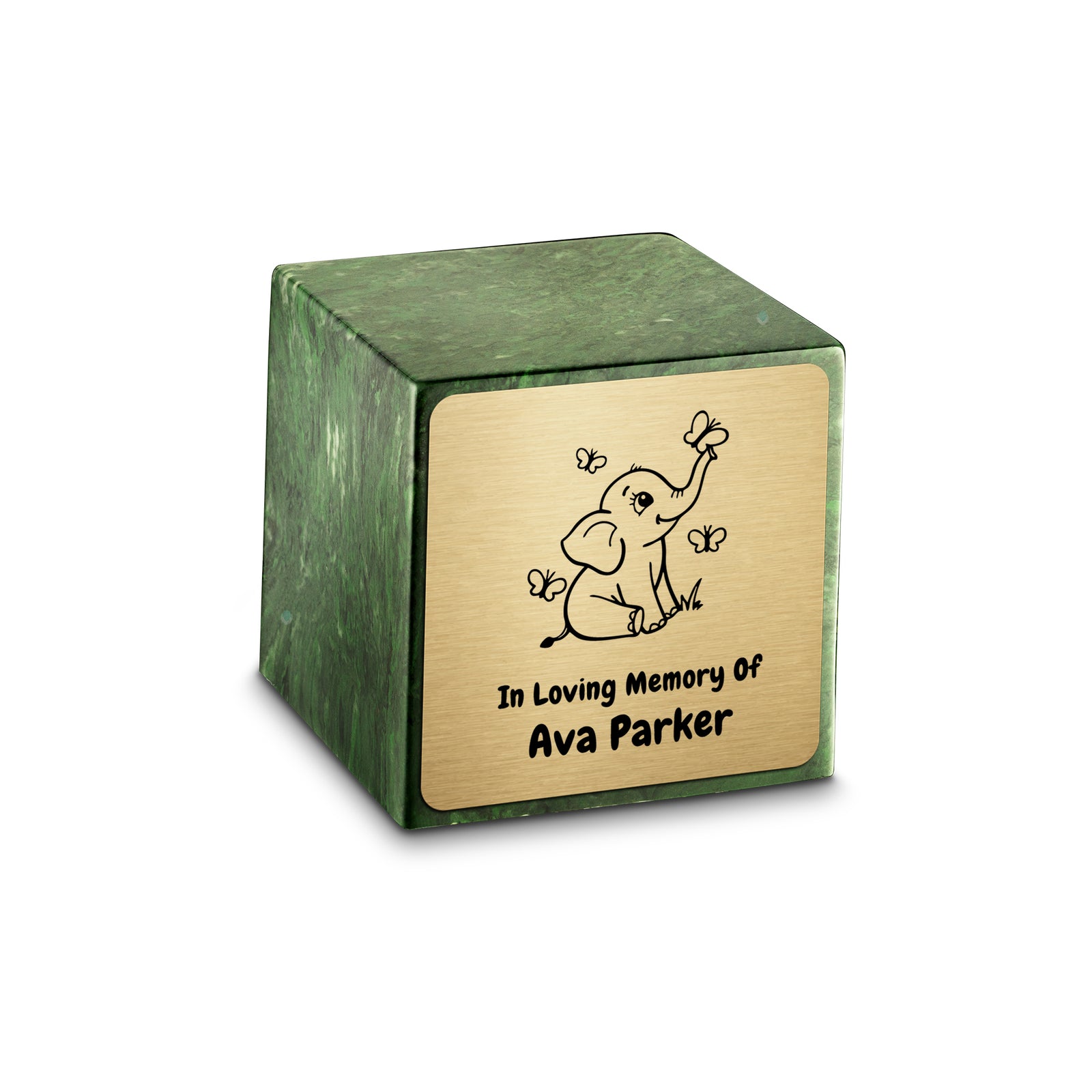 Small Cube Baby Elephant Verde Cultured Marble Child Cremation Urn by MacKenzie