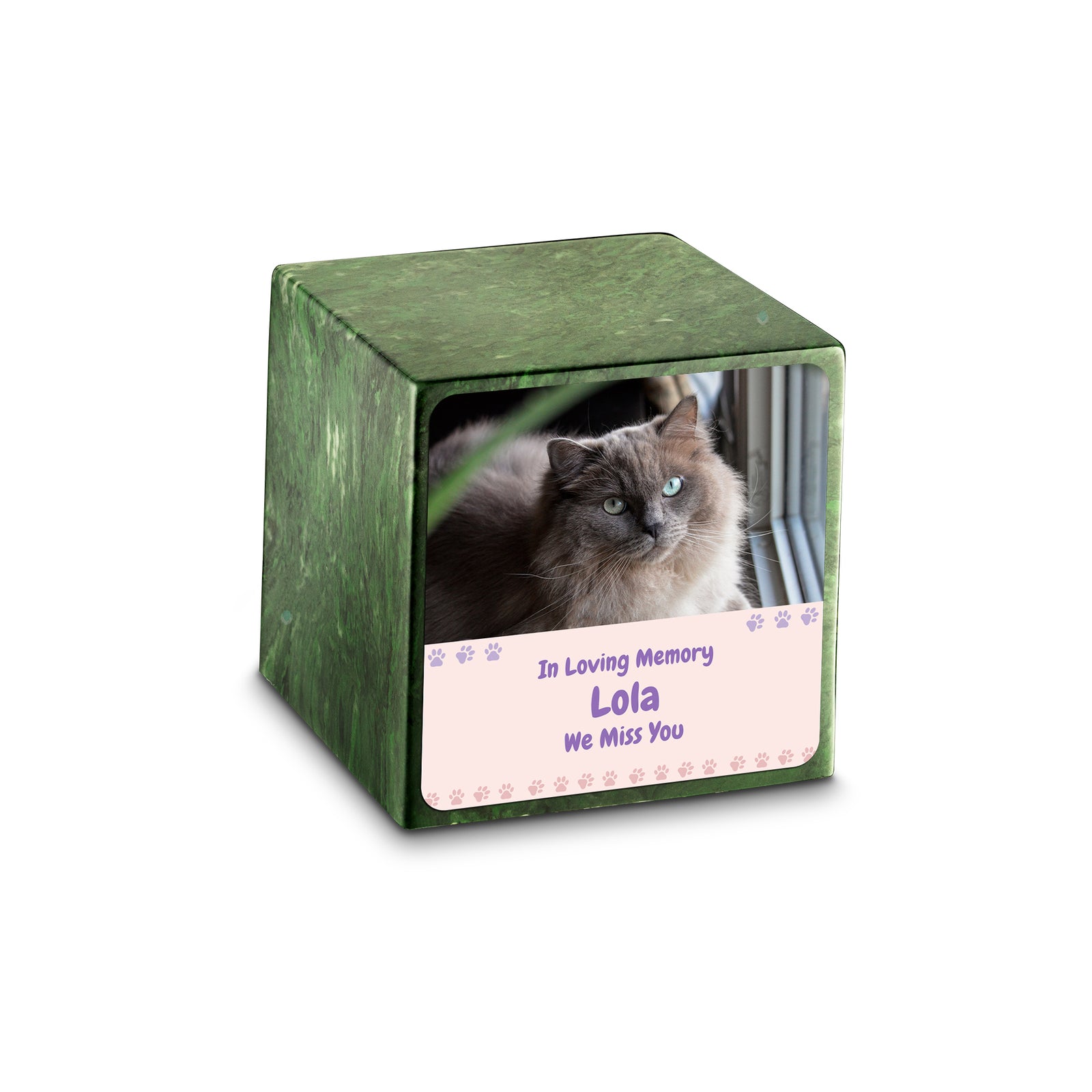 Small Cube Pet Photo Memorial Verde Cultured Marble Pet Cremation Urn by MacKenzie