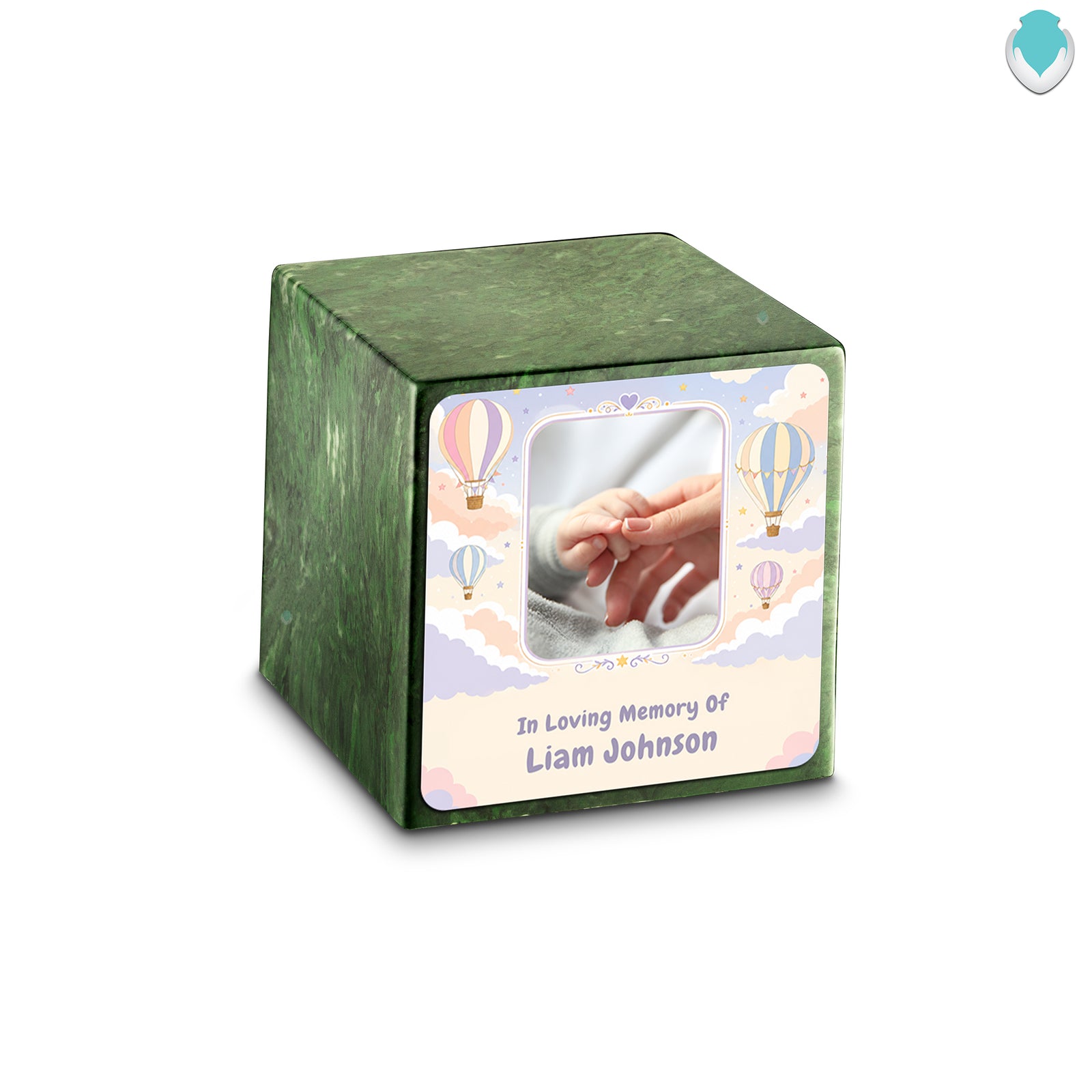 Small Cube Hot Air Balloons Verde Cultured Marble Child Cremation Urn by MacKenzie