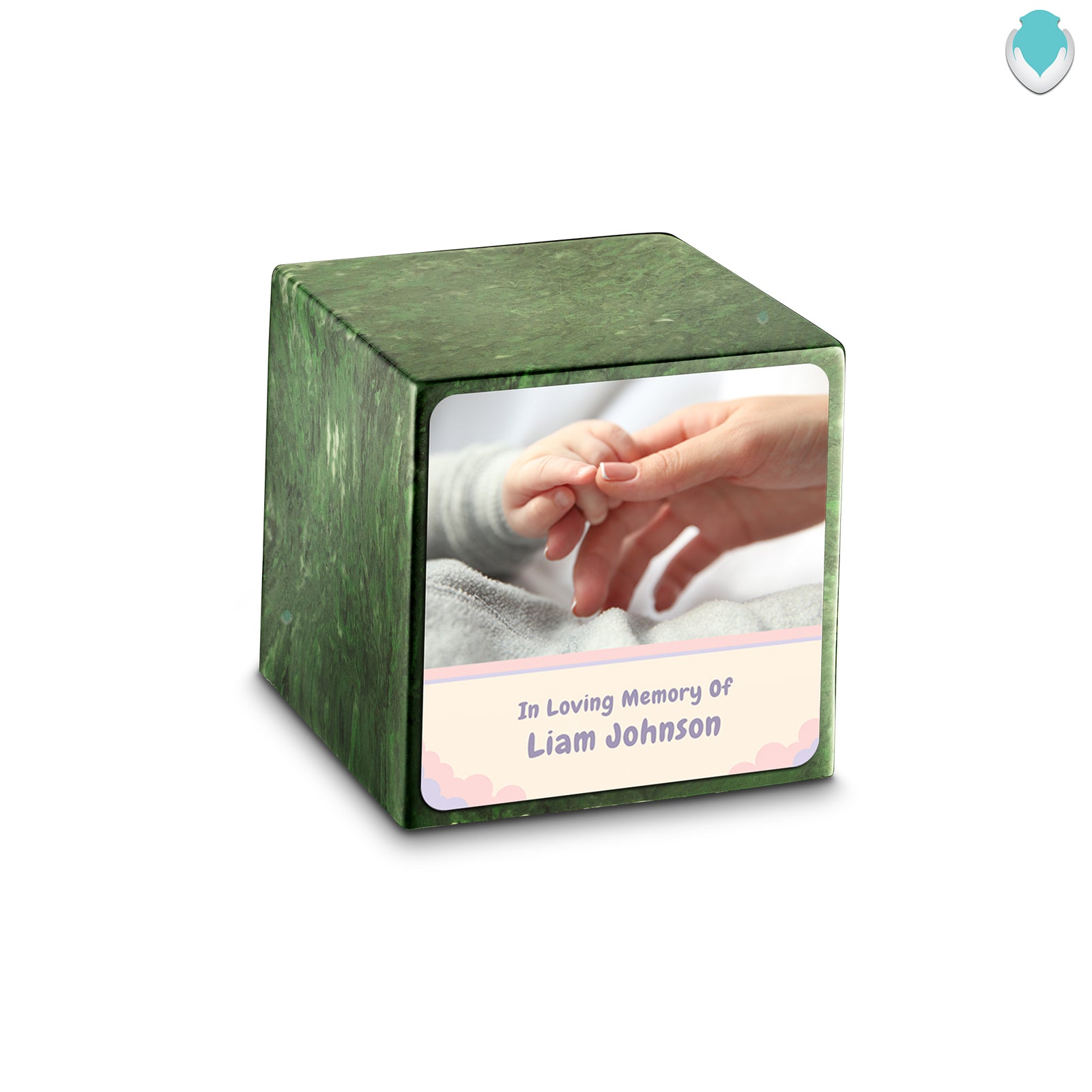 Small Cube Classic Photo Verde Cultured Marble Child Cremation Urn by MacKenzie