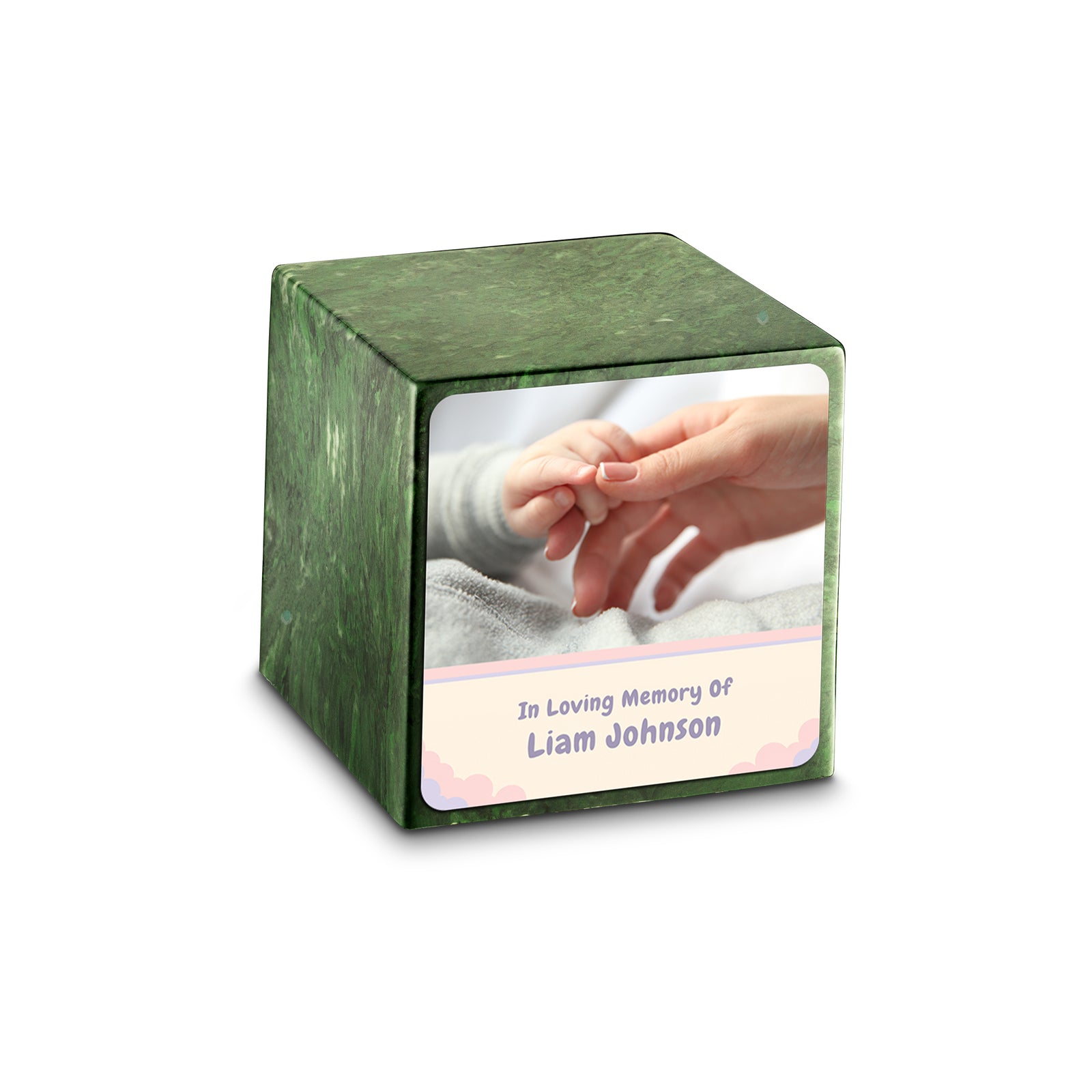 Small Cube Classic Photo Verde Cultured Marble Child Cremation Urn by MacKenzie