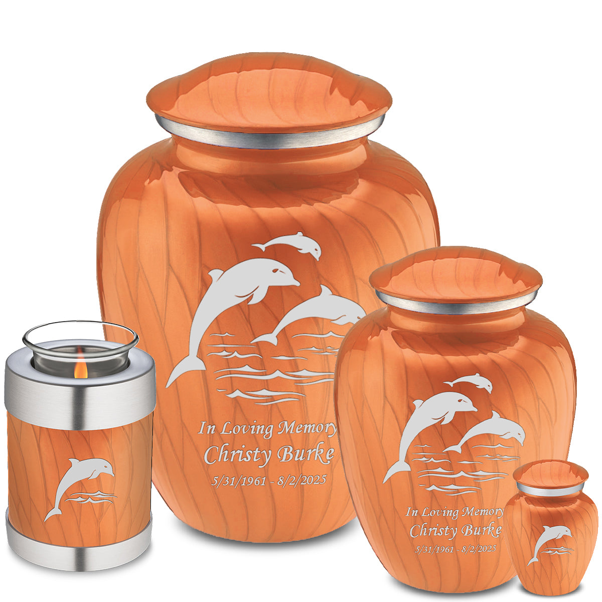 Adult Embrace Pearl Orange Dolphin Cremation Urn