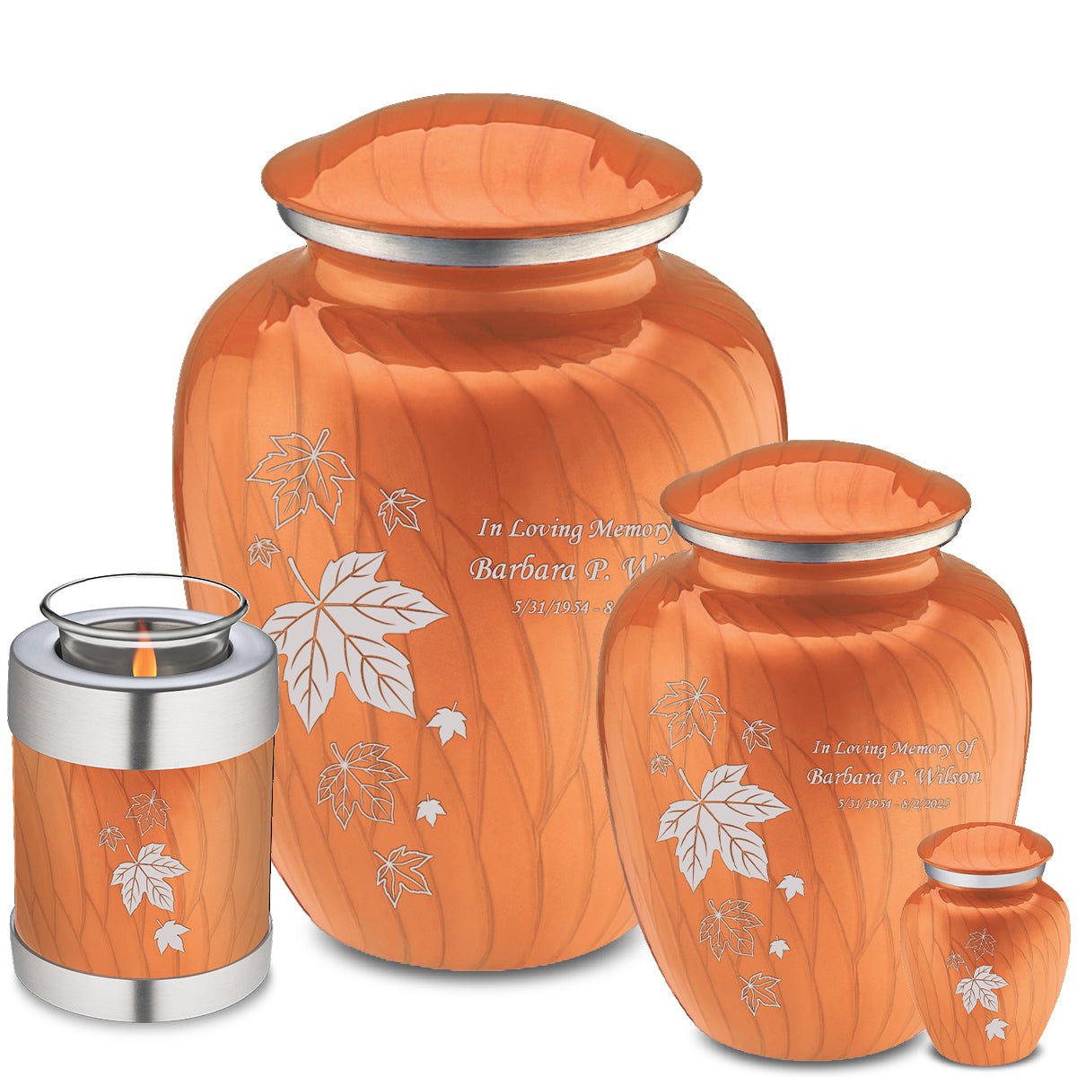 Keepsake Embrace Pearl Orange Falling Leaves Cremation Urn