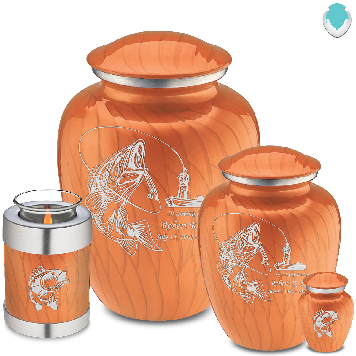 Adult Embrace Pearl Orange Fishing Cremation Urn