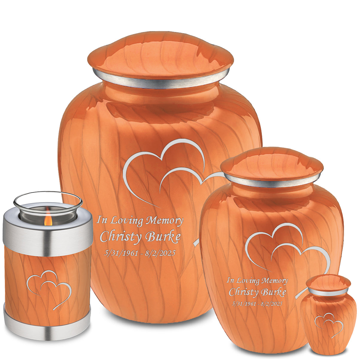 Adult Embrace Pearl Orange Hearts Cremation Urn