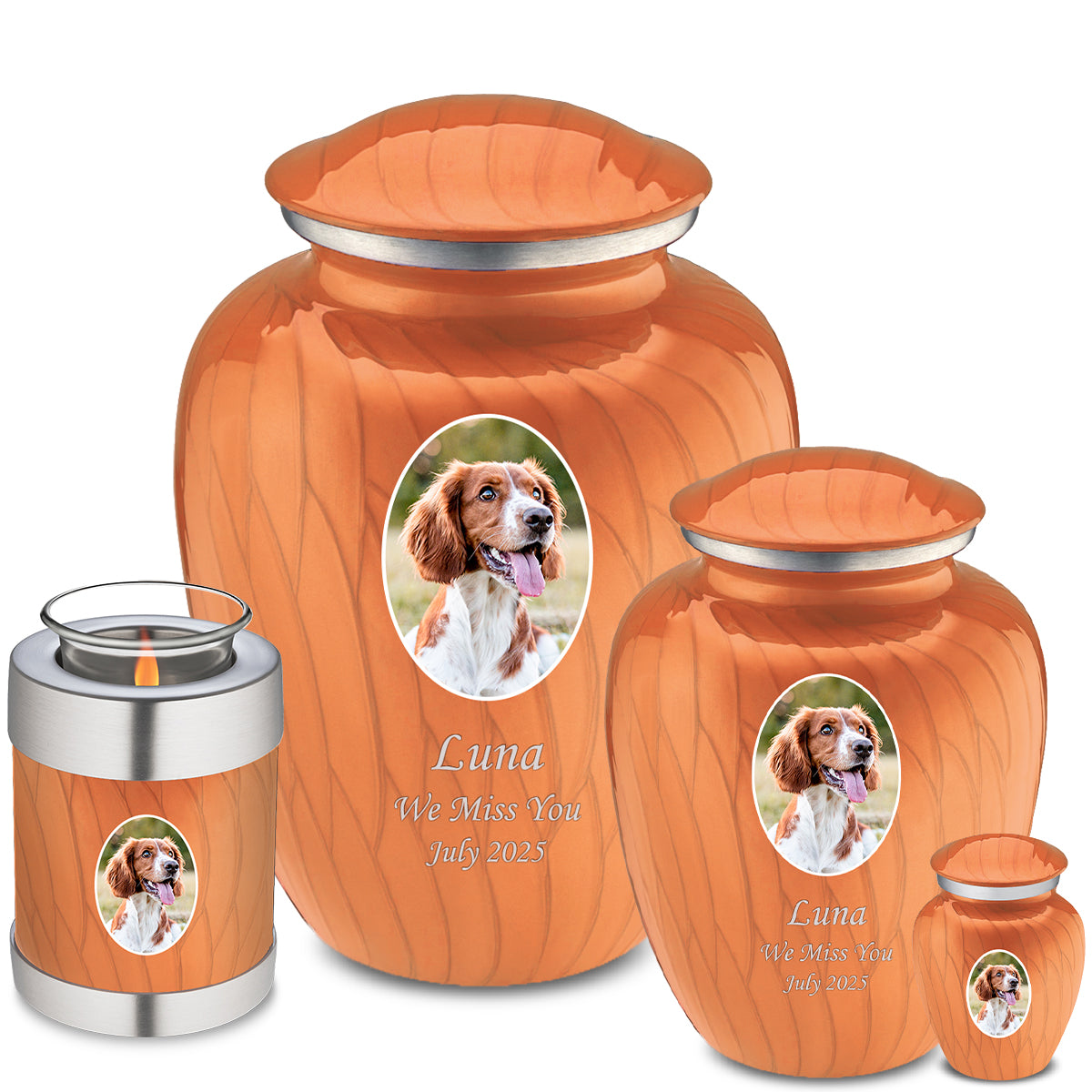 Medium Pet Embrace Pearl Orange Portrait Cremation Urn