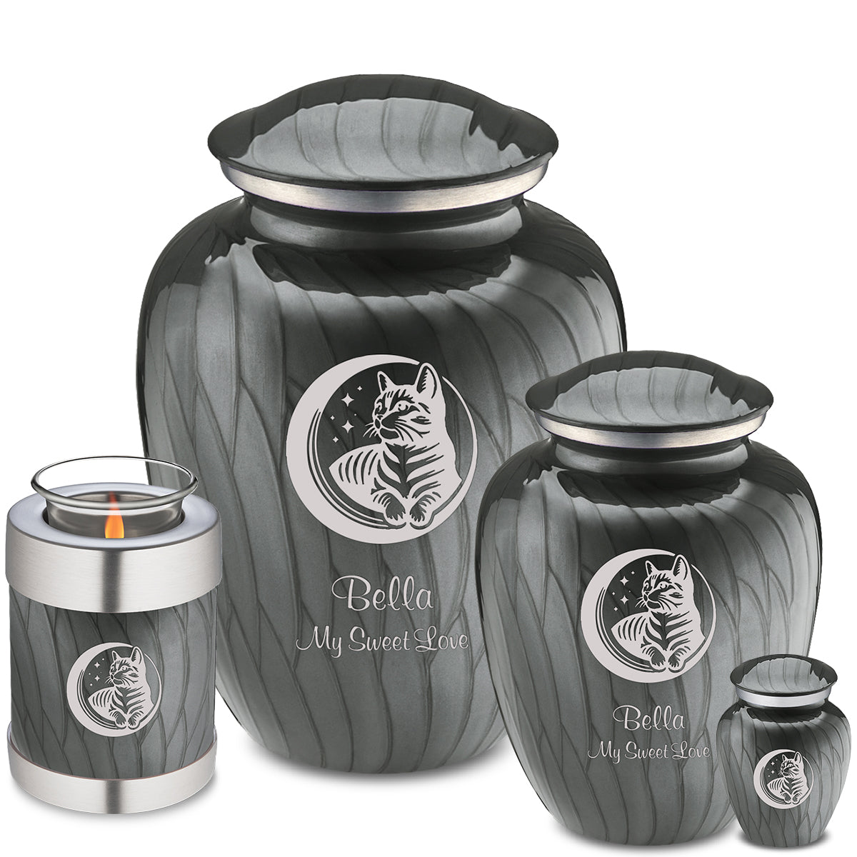 Medium Embrace Pearl Silver Pet Cute Cat Cremation Urn