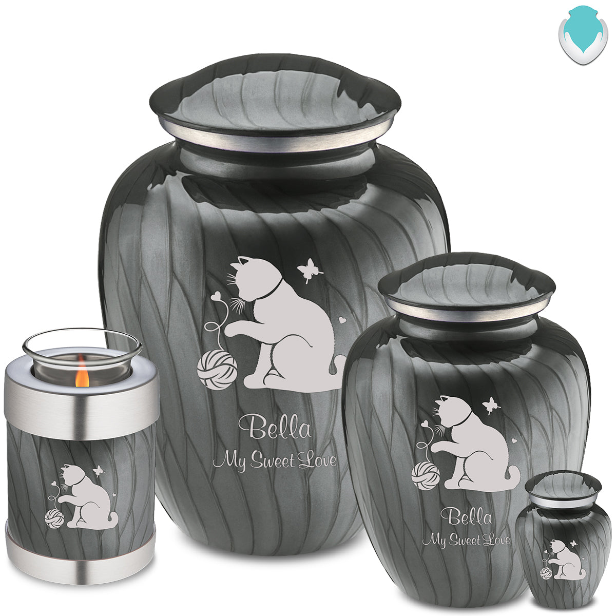 Keepsake Embrace Pearl Silver Pet Fun Cat Cremation Urn
