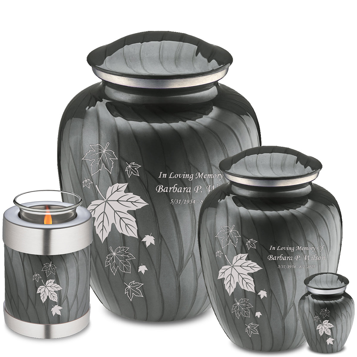 Adult Embrace Pearl Silver Falling Leaves Cremation Urn