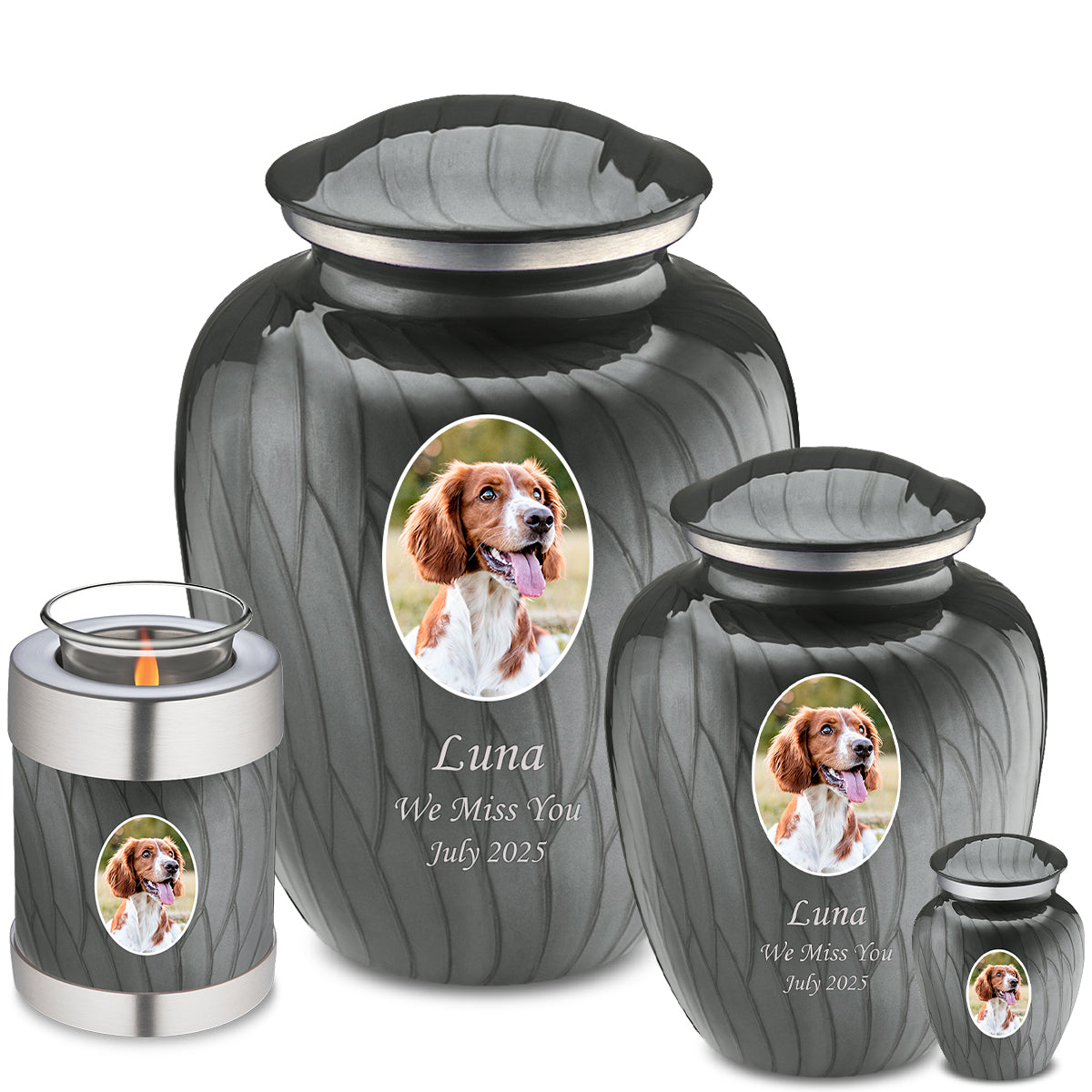 Medium Pet Embrace Pearl Silver Portrait Cremation Urn