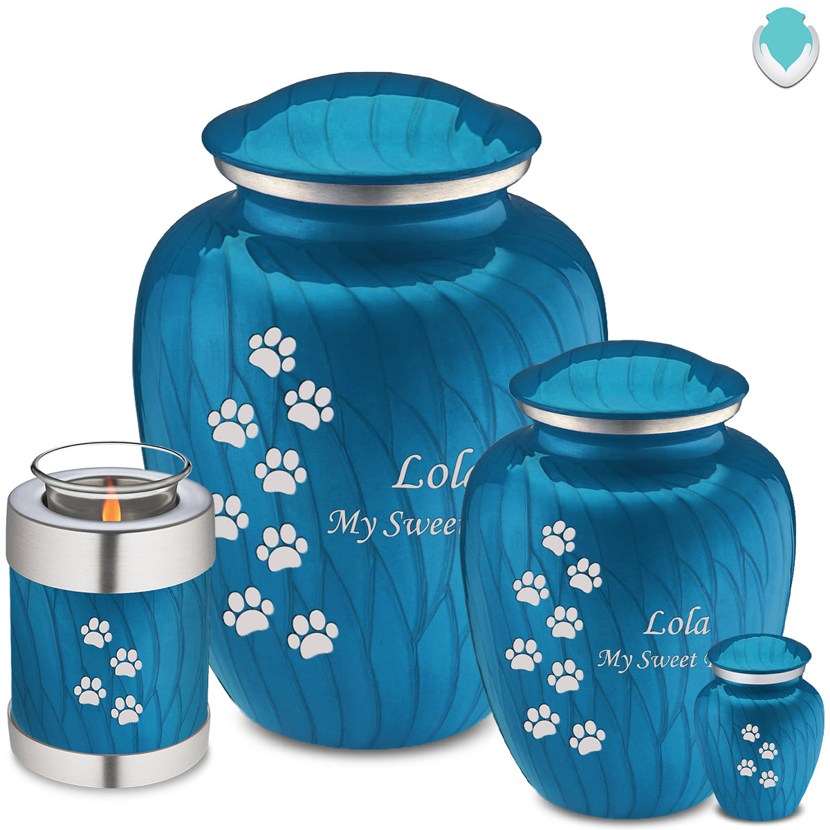 Large Embrace Pearl Racing Blue Walking Paws Pet Cremation Urn