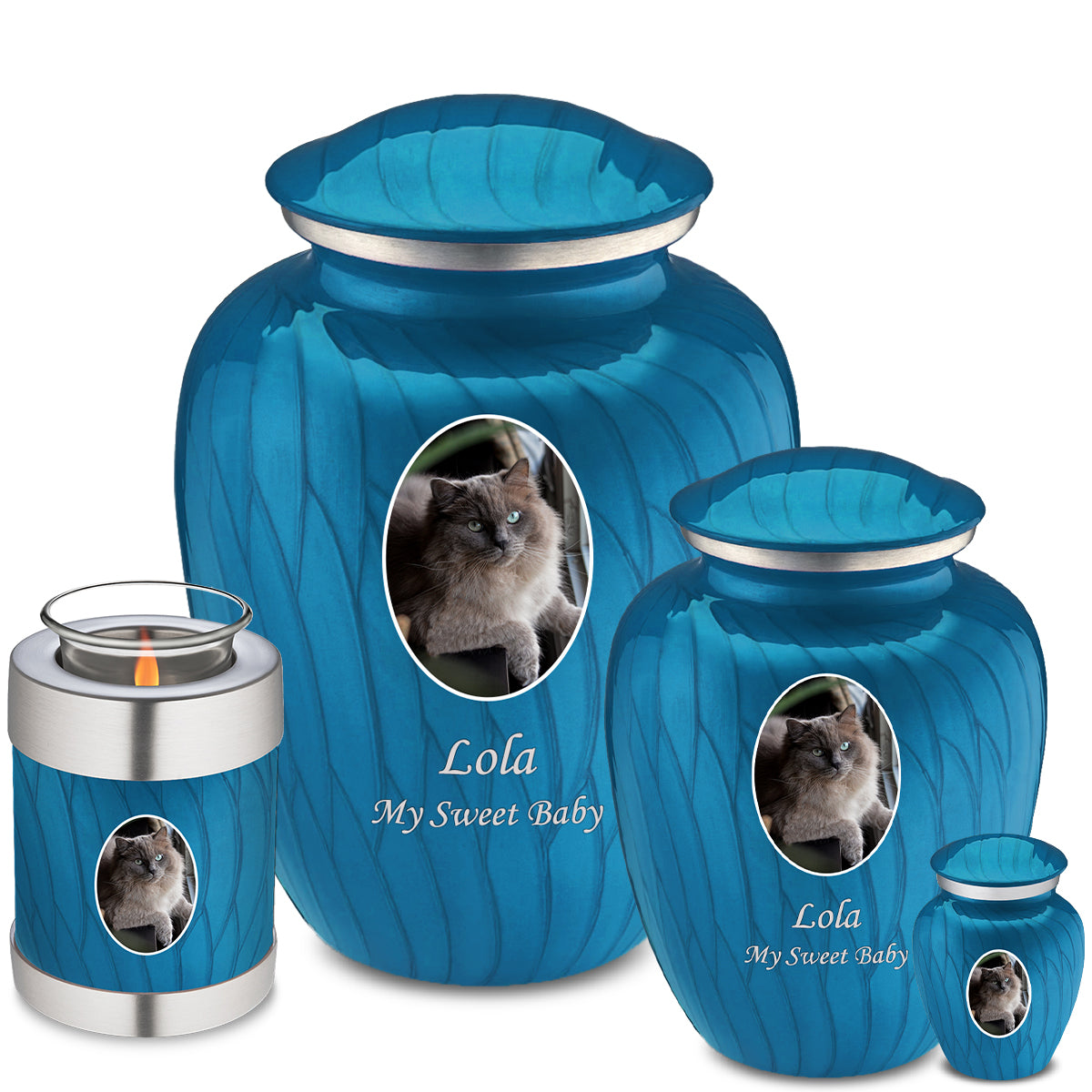 Medium Pet Embrace Pearl Racing Blue Portrait Cremation Urn
