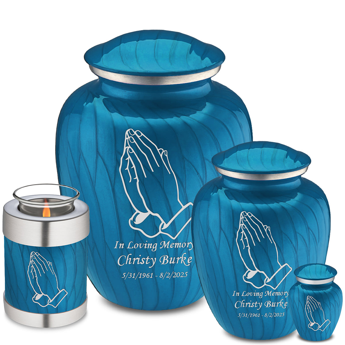 Keepsake Embrace Pearl Racing Blue Praying Hands Cremation Urn
